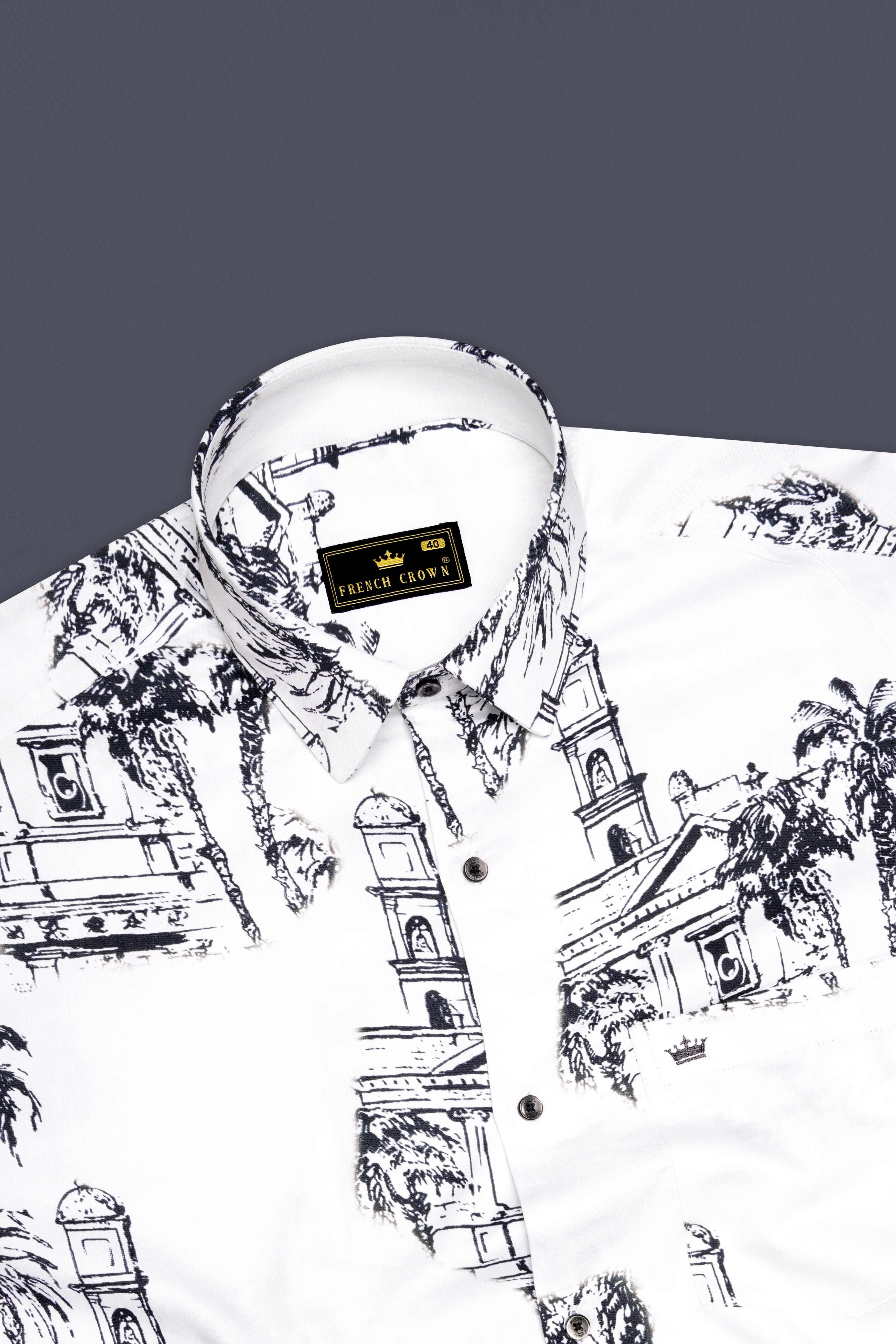 Alvoro-Bright White Printed Super Soft Premium Giza Cotton Casual Shirt