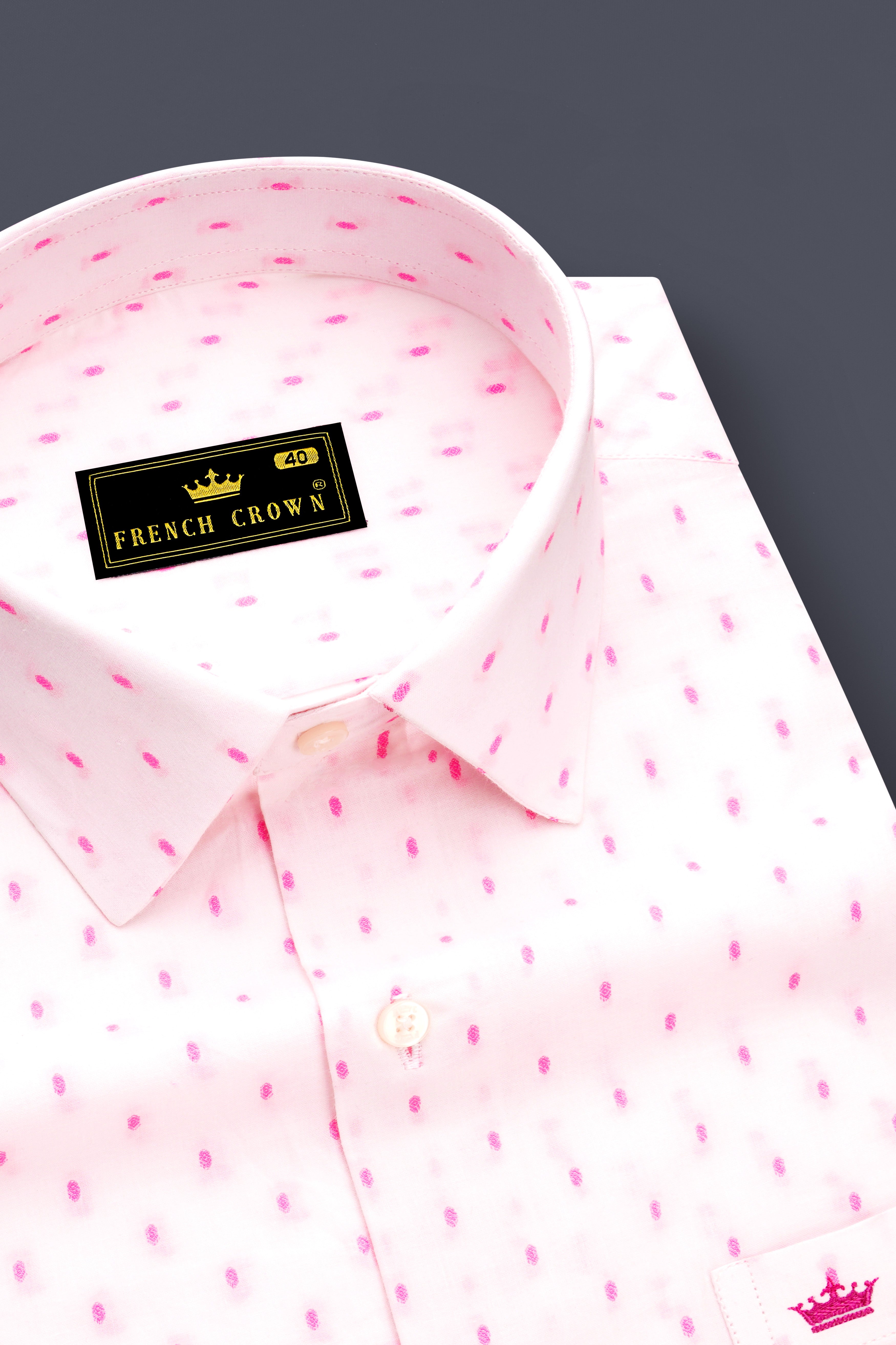 Rosavio-Bright White And Fuchsia Pink Jacquard Butti Premium Cotton Semi Formal Shirt