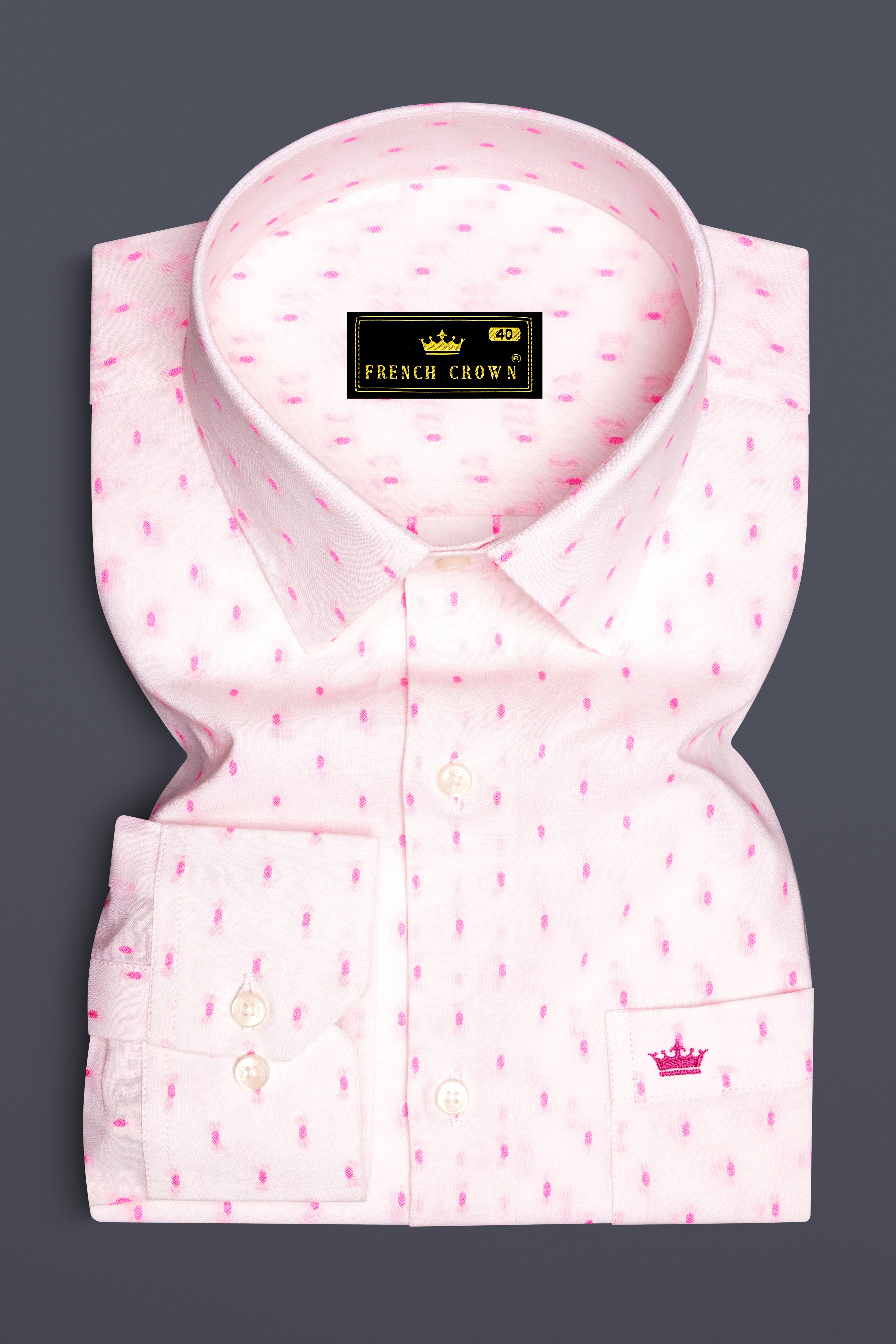 Rosavio-Bright White And Fuchsia Pink Jacquard Butti Premium Cotton Semi Formal Shirt