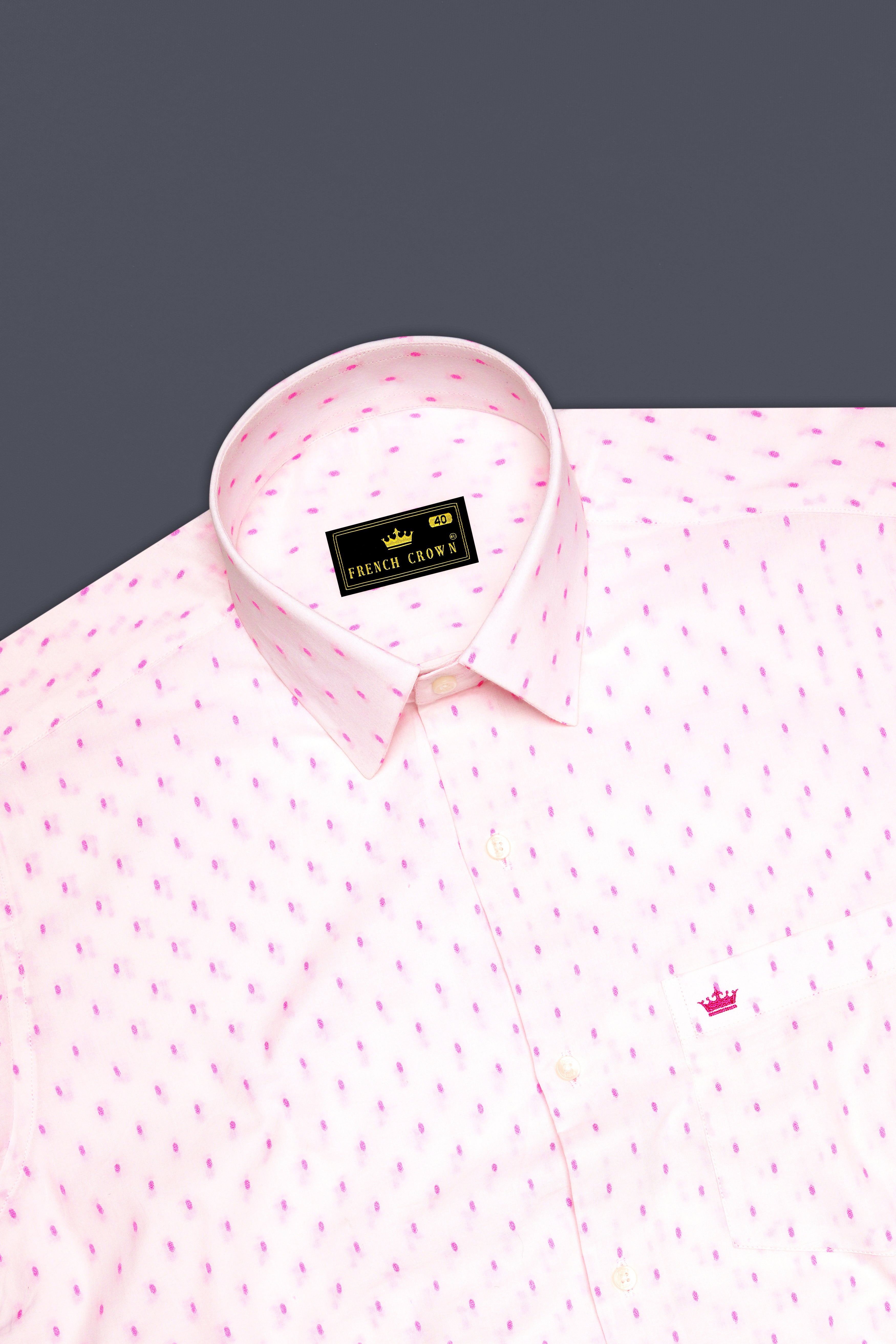 Rosavio-Bright White And Fuchsia Pink Jacquard Butti Premium Cotton Semi Formal Shirt