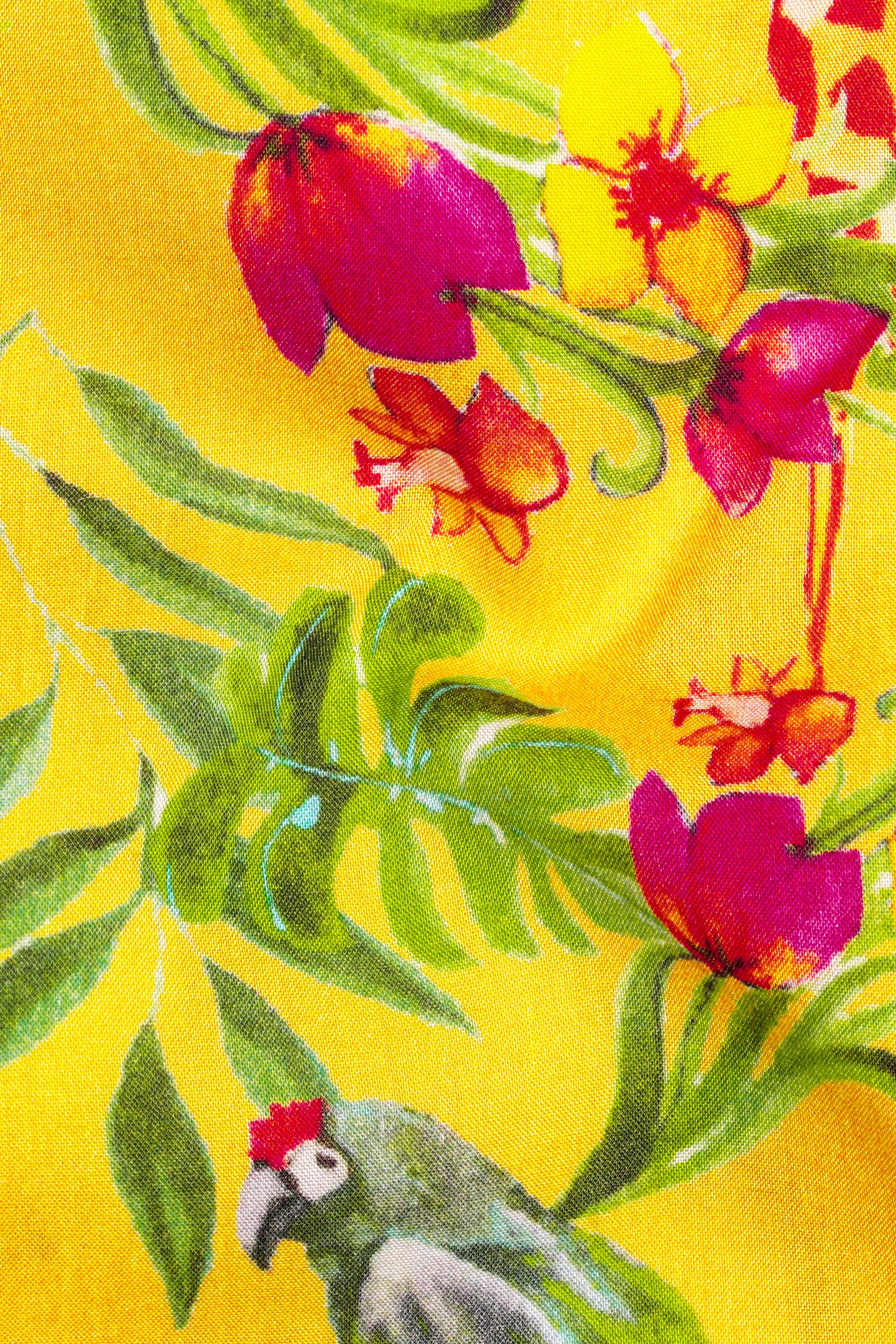 Aurevia-Supernova Yellow And Mustard Green Floral Printed Light weight Premium Giza Cotton Casual Shirt