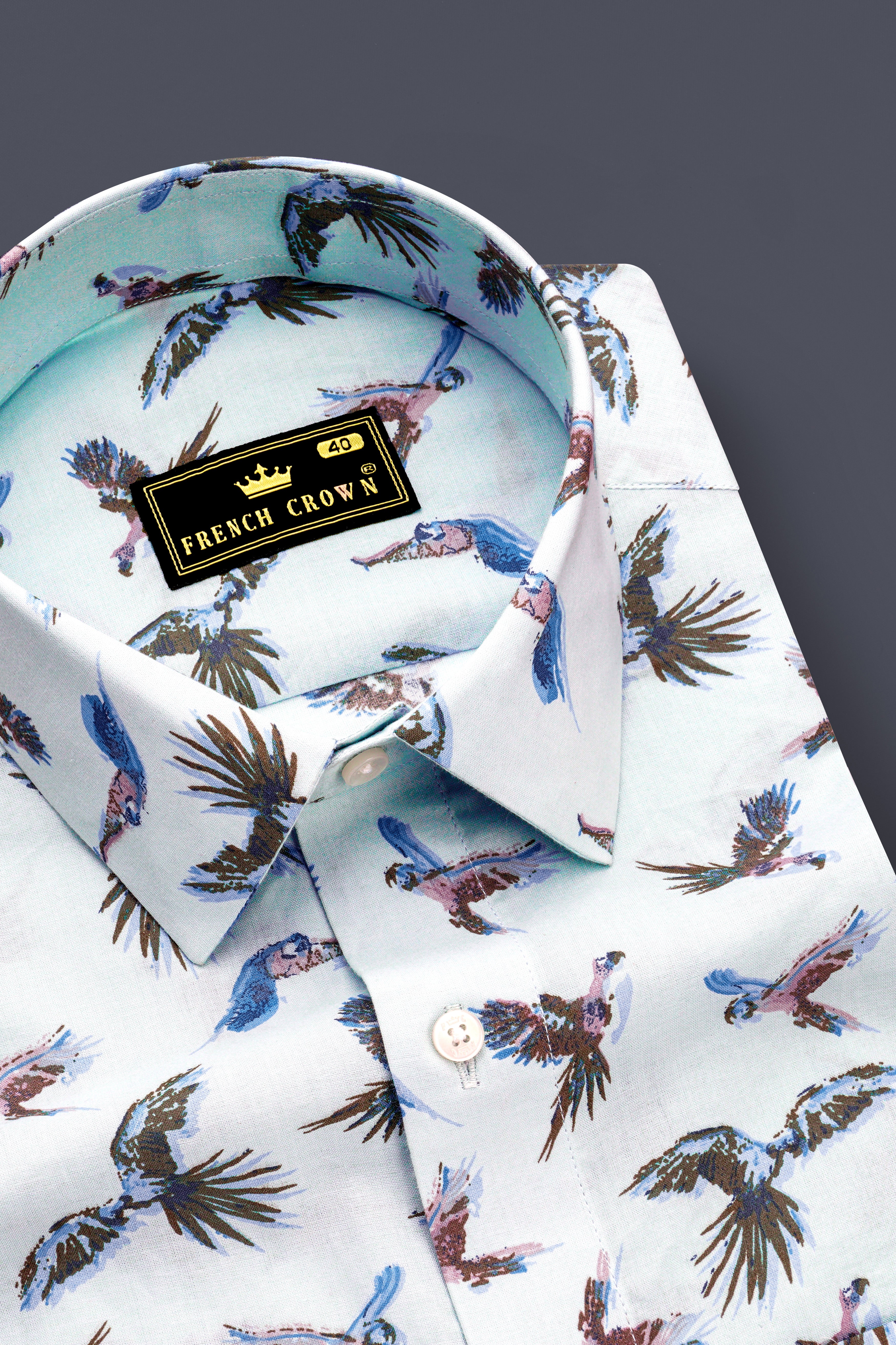 Azziora-Glaucous Blue Parrot Printed Super Soft Premium Giza Cotton Casual Shirt