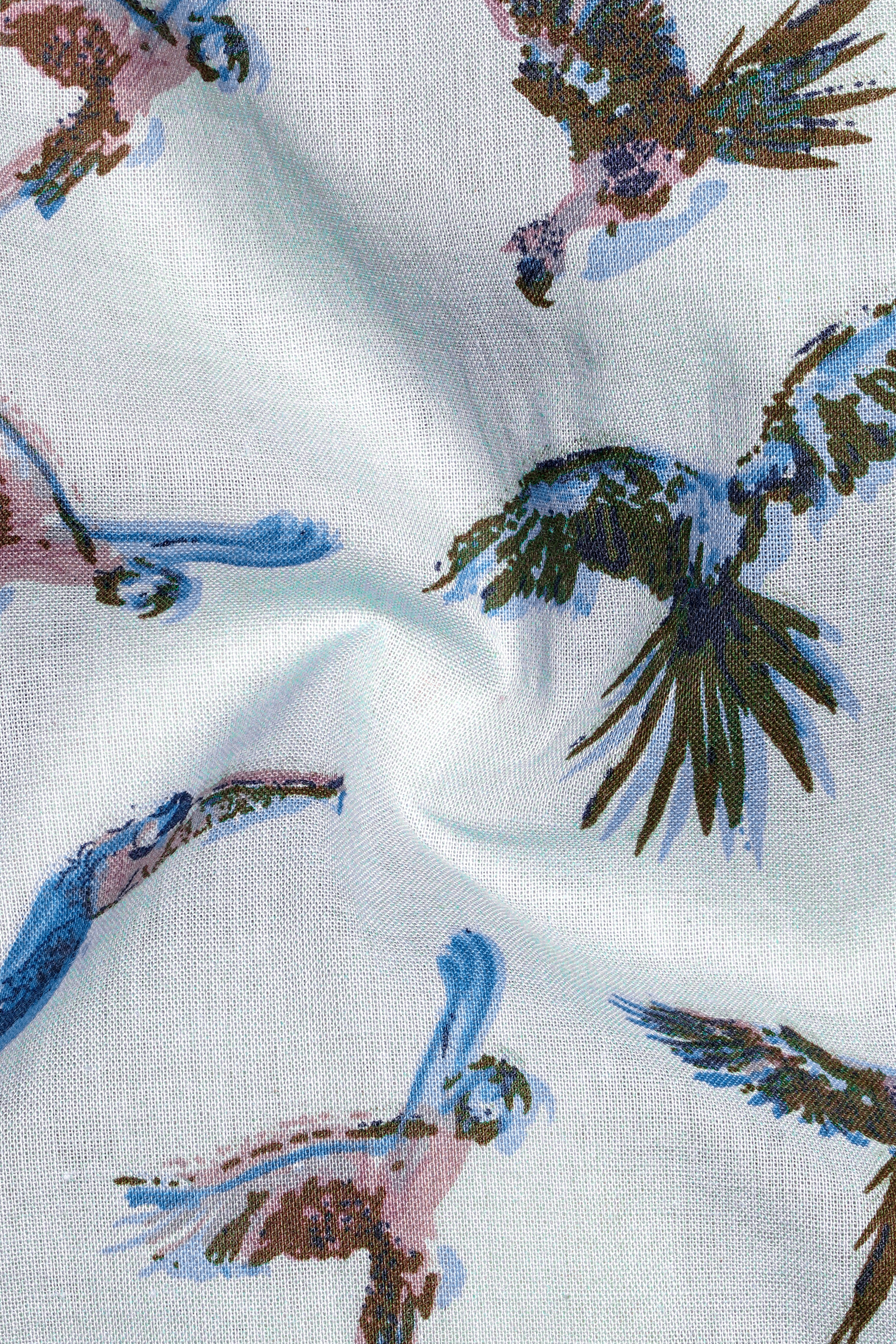 Azziora-Glaucous Blue Parrot Printed Super Soft Premium Giza Cotton Casual Shirt