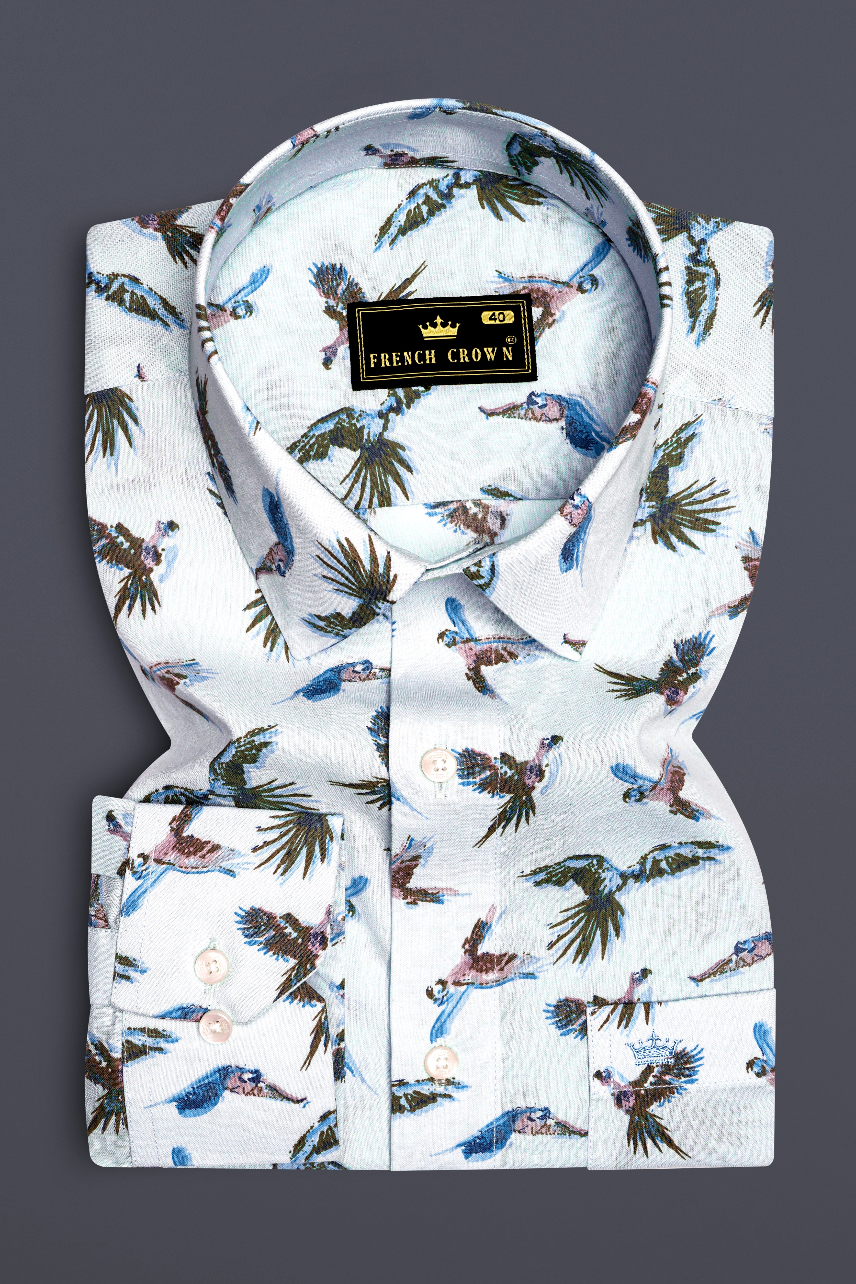 Azziora-Glaucous Blue Parrot Printed Super Soft Premium Giza Cotton Casual Shirt