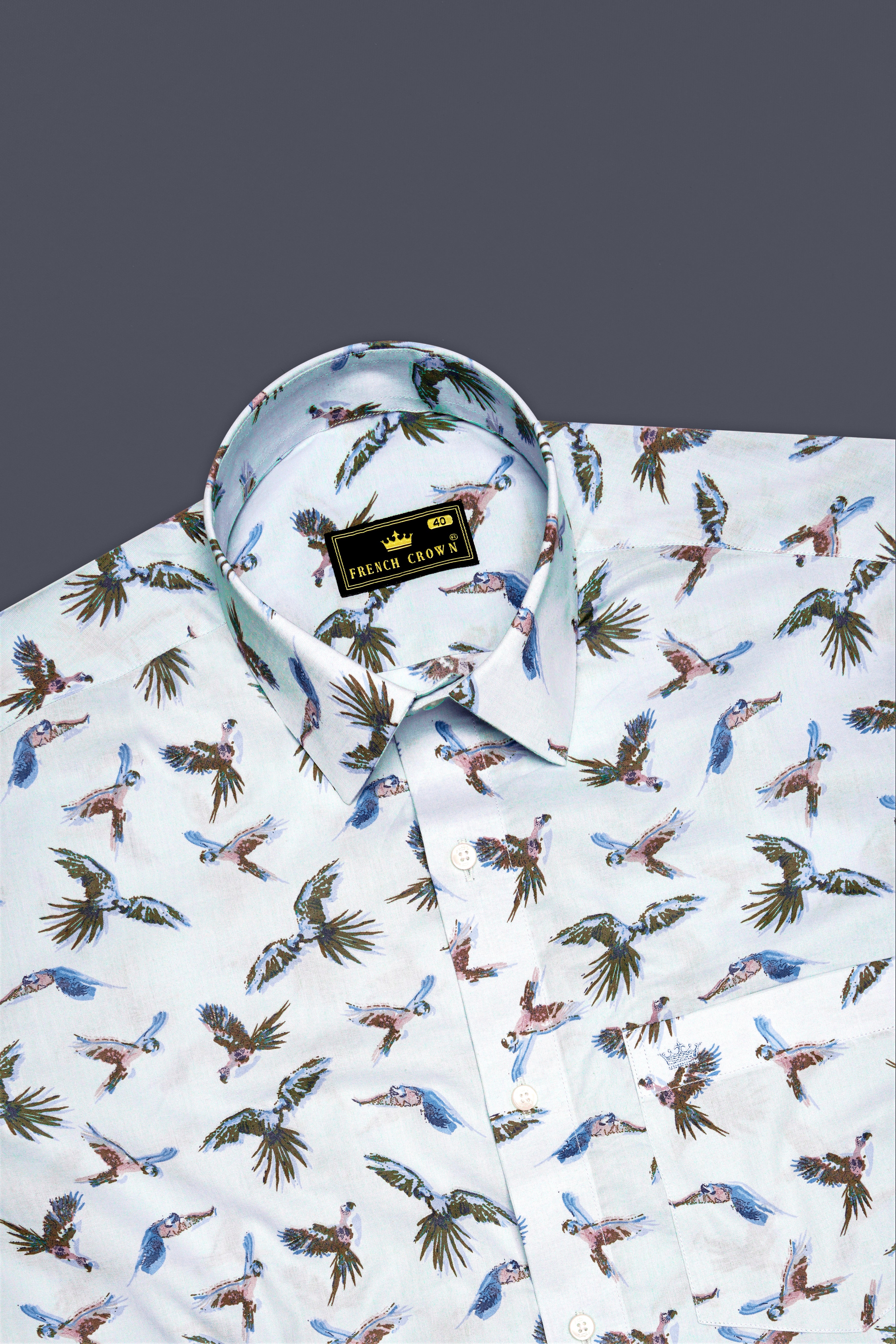 Azziora-Glaucous Blue Parrot Printed Super Soft Premium Giza Cotton Casual Shirt