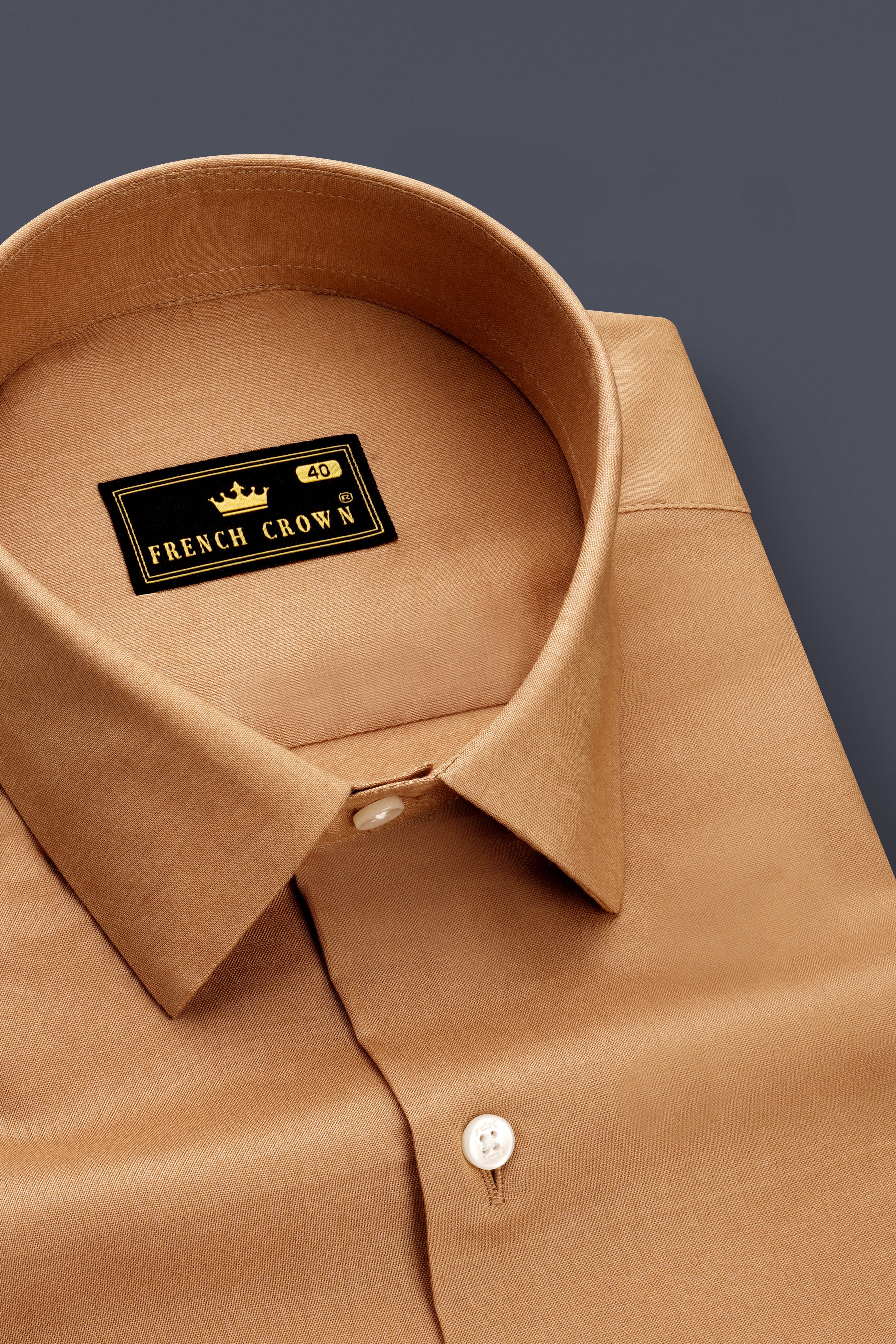 Cafreno-Sandy Brown Chambray Premium Cotton Dress Shirt