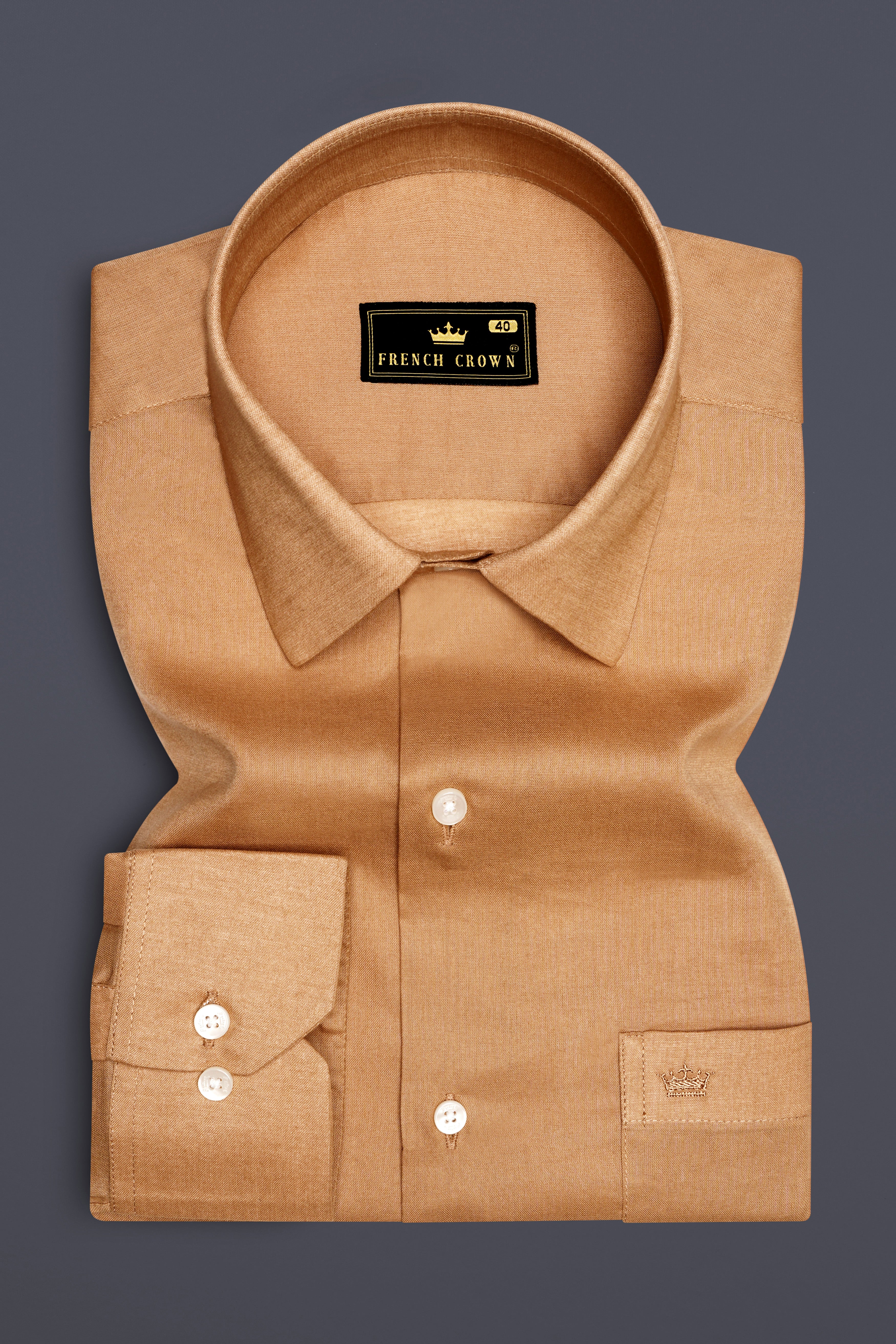 Cafreno-Sandy Brown Chambray Premium Cotton Dress Shirt