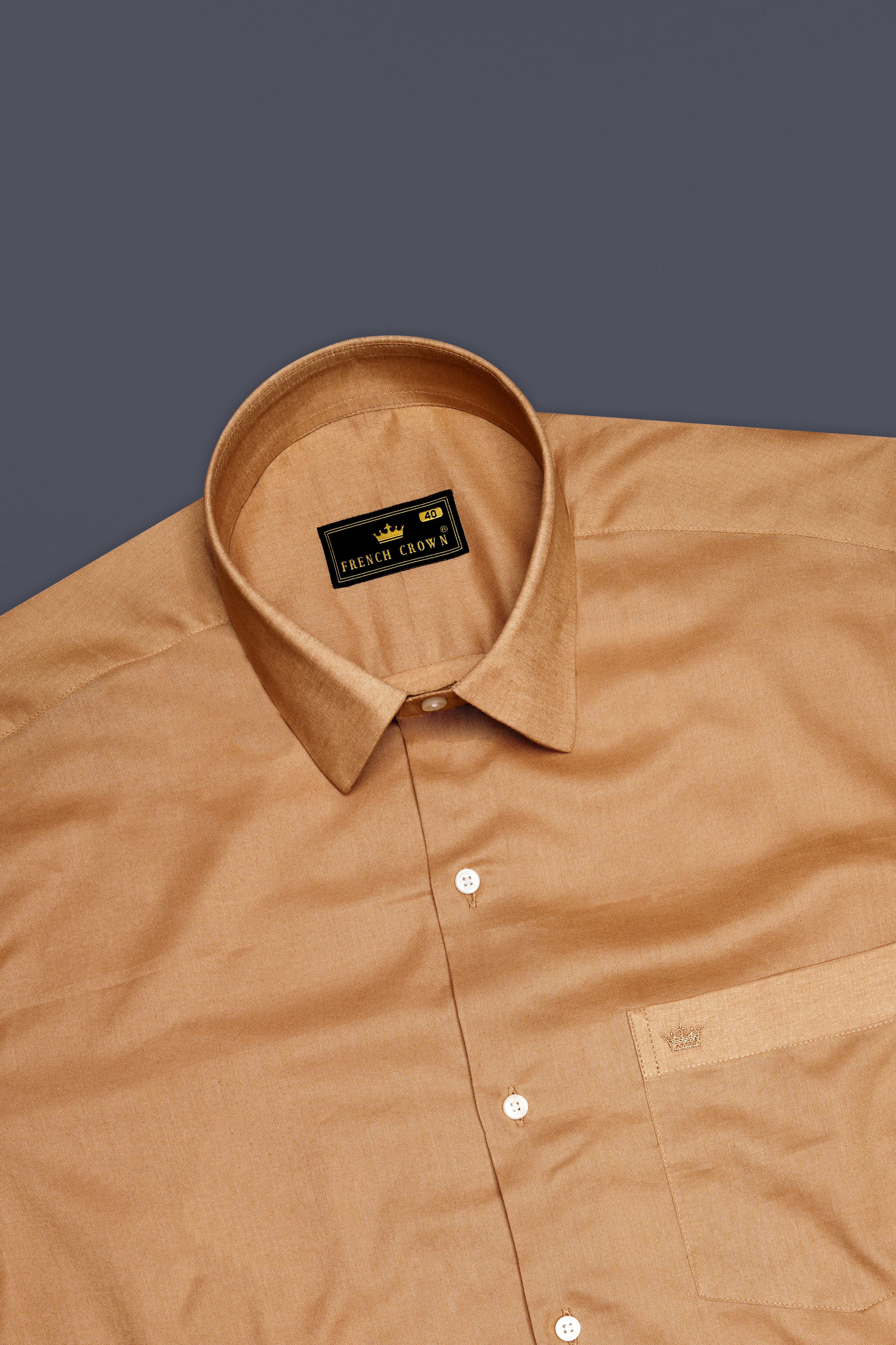Cafreno-Sandy Brown Chambray Premium Cotton Dress Shirt