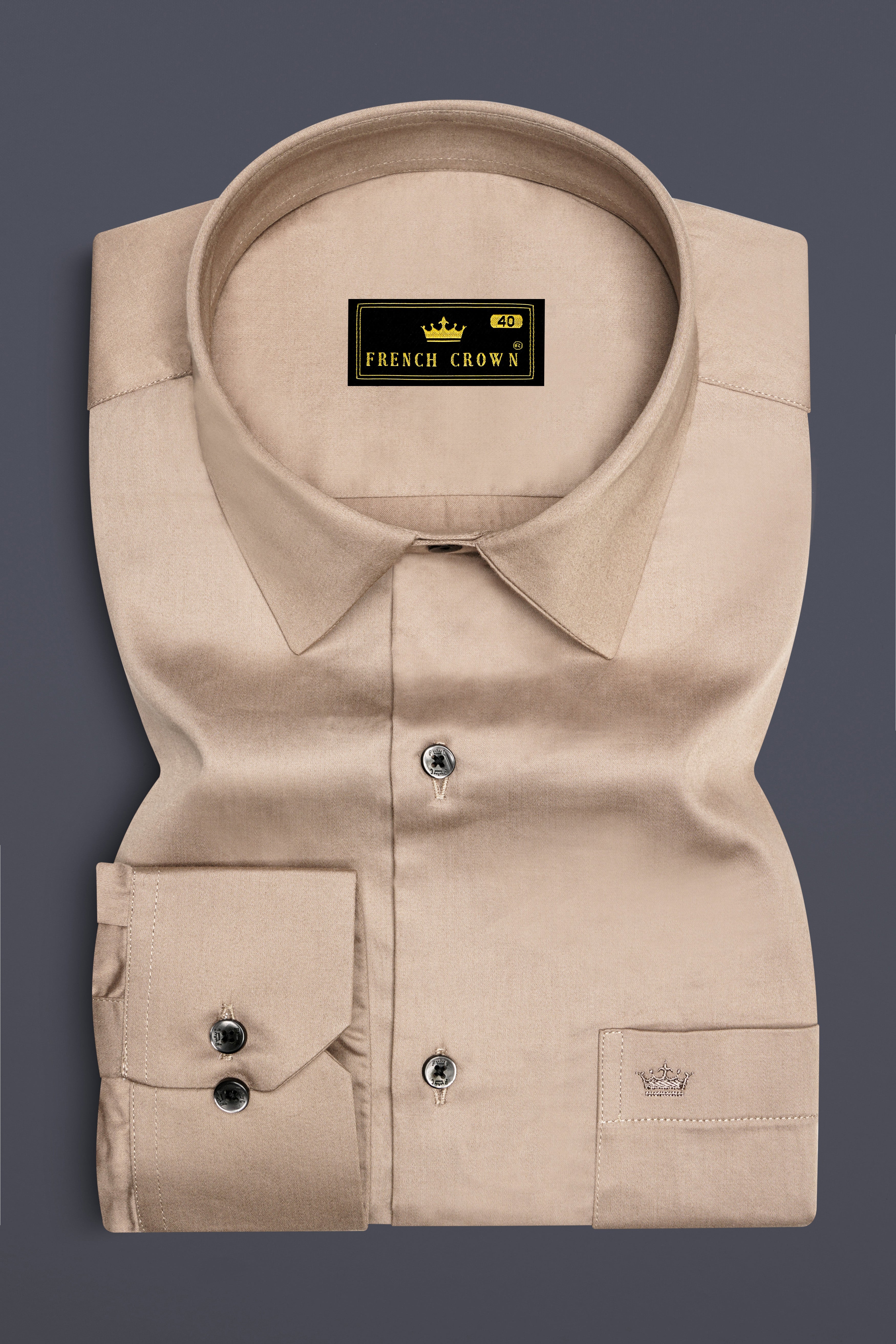 Arenzo-Quicksand Brown Subtle Sheen Super Soft Premium Cotton Dress Shirt
