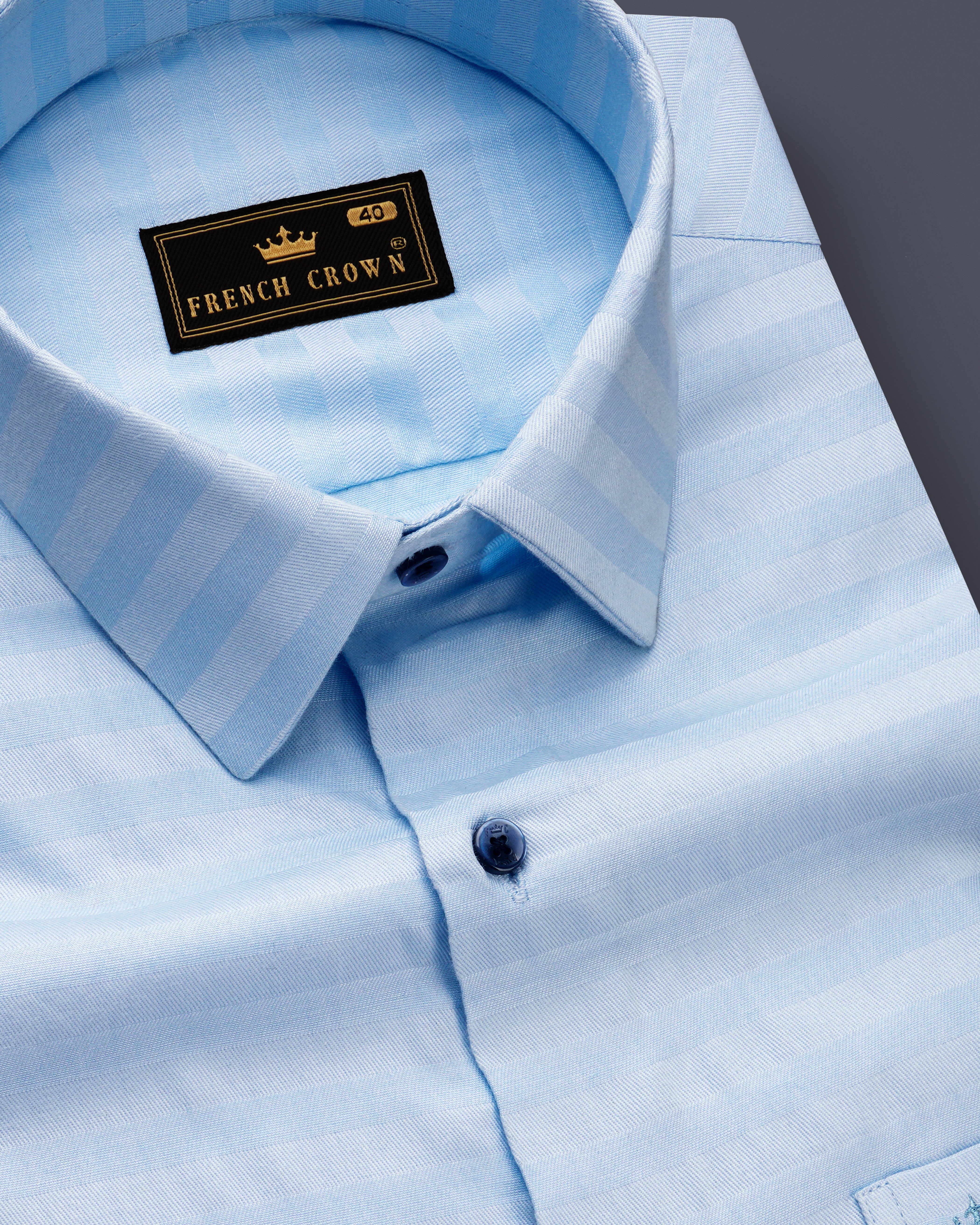 Monzaro-Moonstone Blue Horizontal Striped Jacquard Premium Cotton Dress Shirt