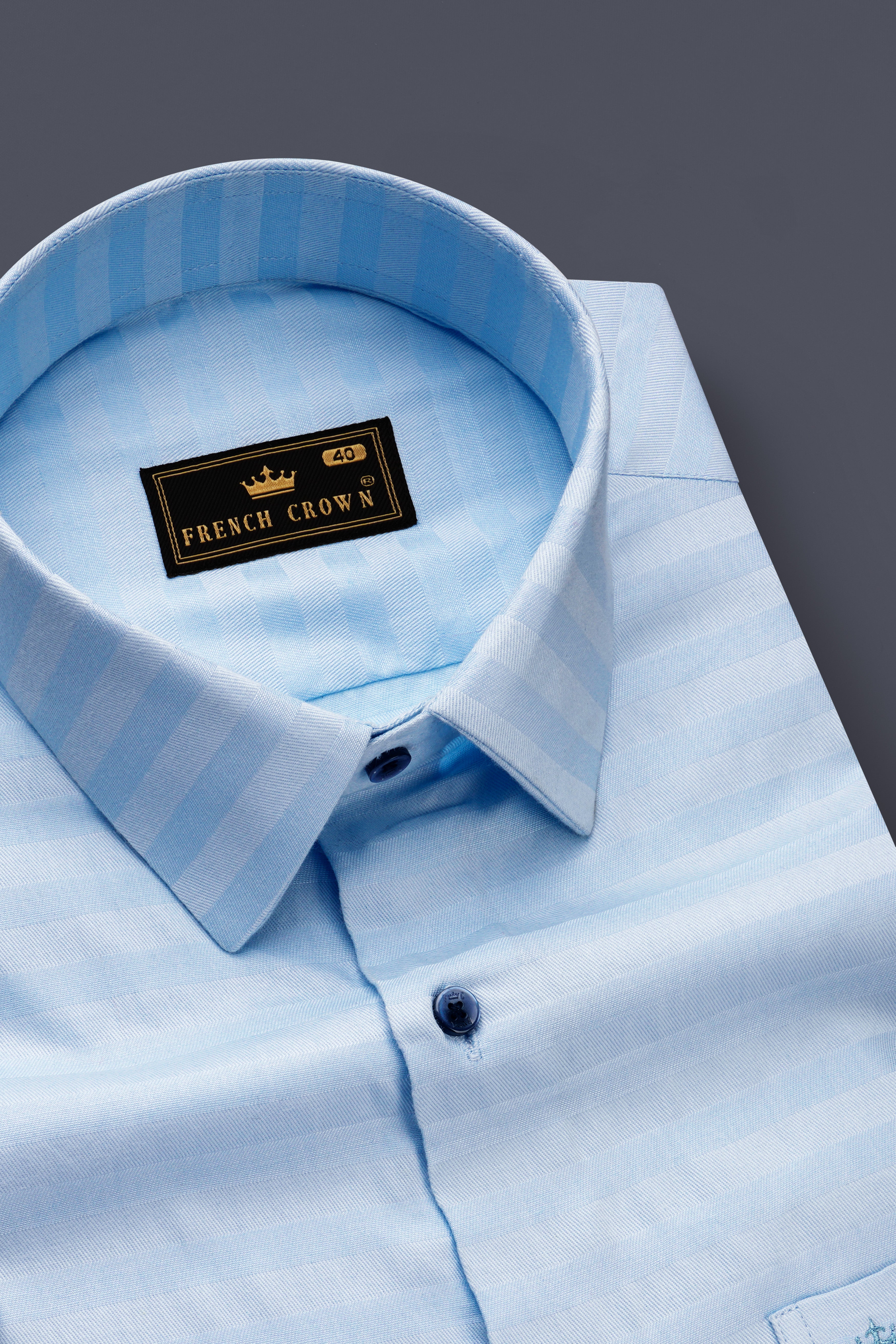 Monzaro-Moonstone Blue Horizontal Striped Jacquard Premium Cotton Dress Shirt