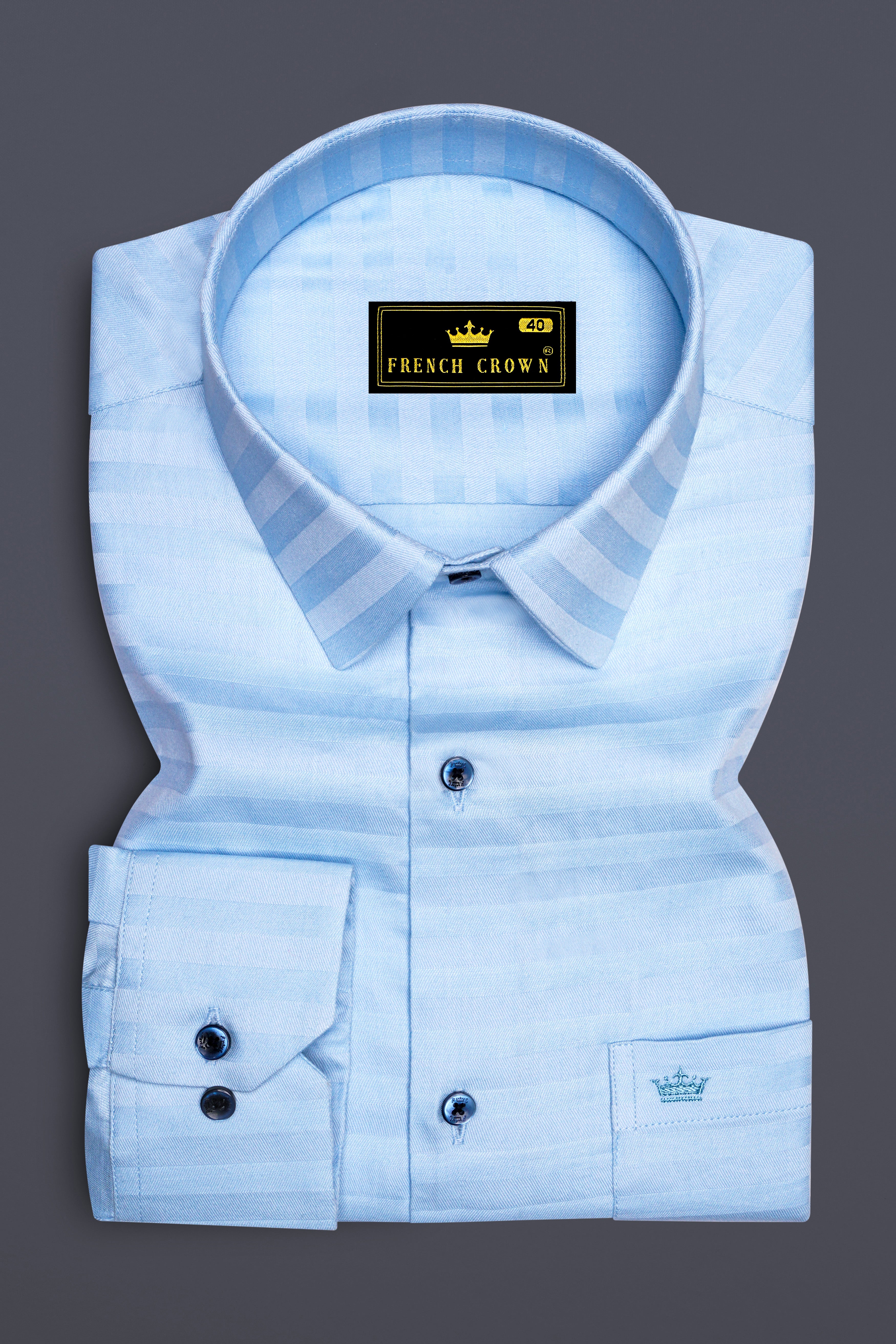 Monzaro-Moonstone Blue Horizontal Striped Jacquard Premium Cotton Dress Shirt