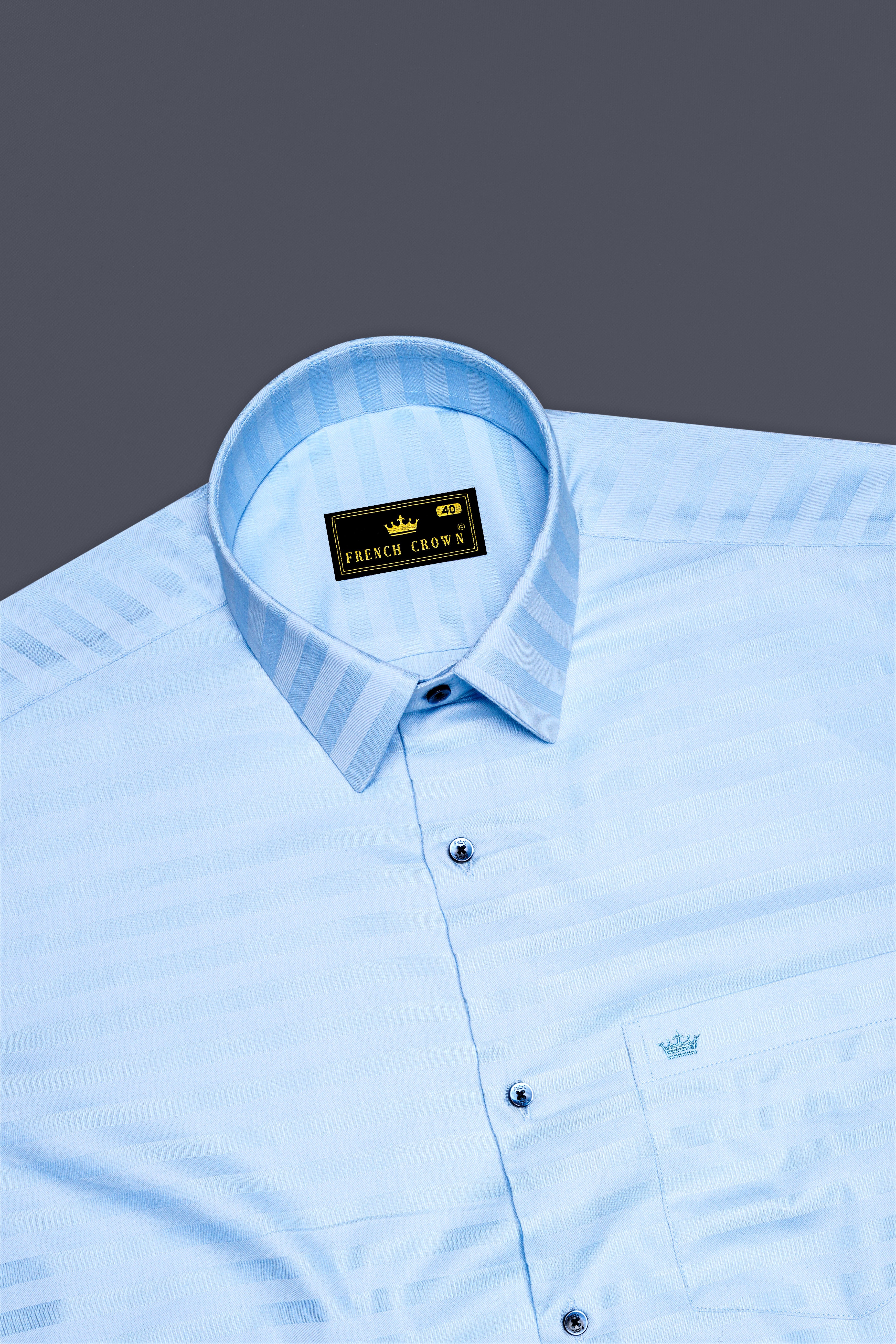 Monzaro-Moonstone Blue Horizontal Striped Jacquard Premium Cotton Dress Shirt