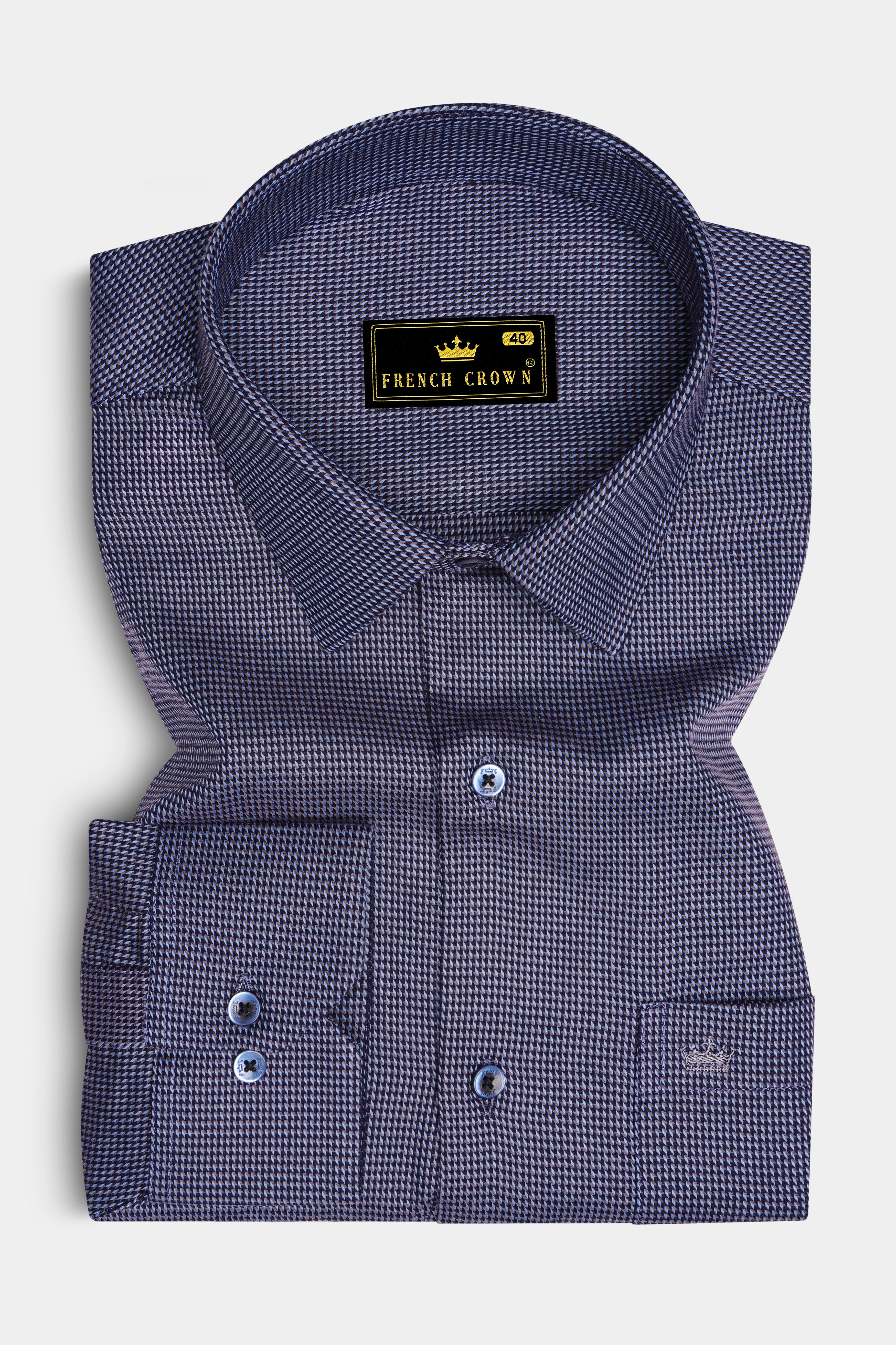 Noctaro-Ebony Blue Dobby Textured Super Soft Premium Cotton Dress Shirt