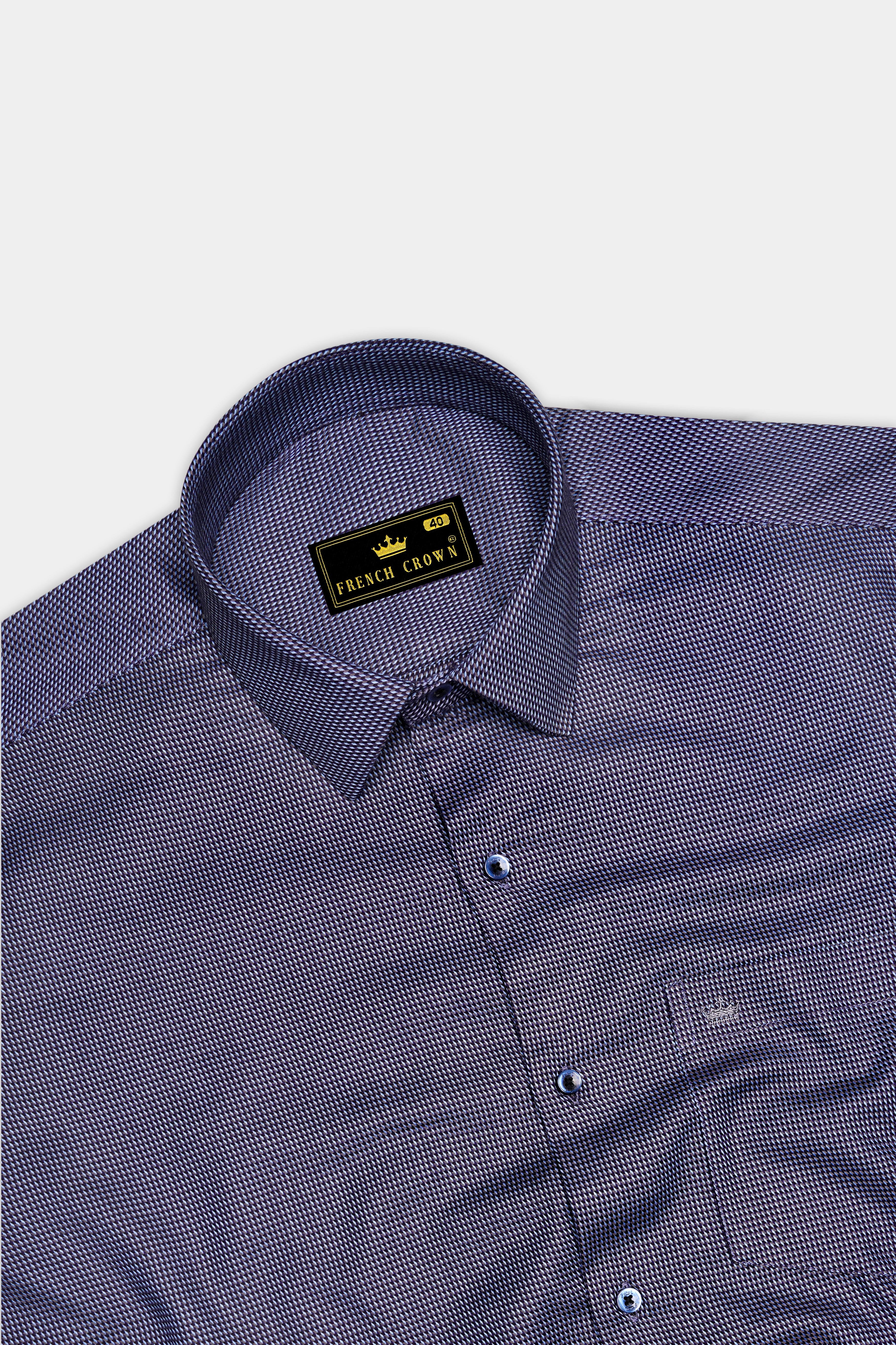 Noctaro-Ebony Blue Dobby Textured Super Soft Premium Cotton Dress Shirt