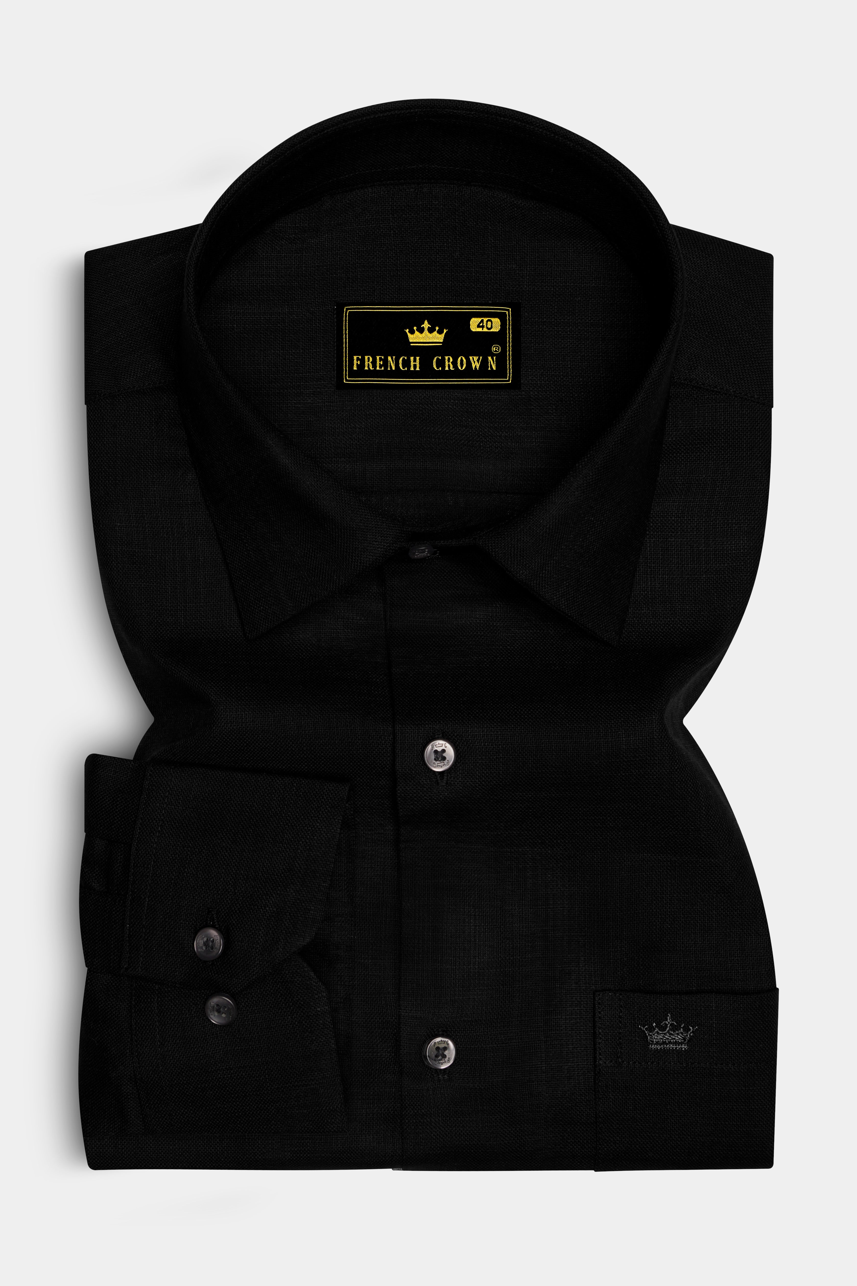 Velnero-Jade Black Plain-Solid Formal Premium Linen Shirt For Men