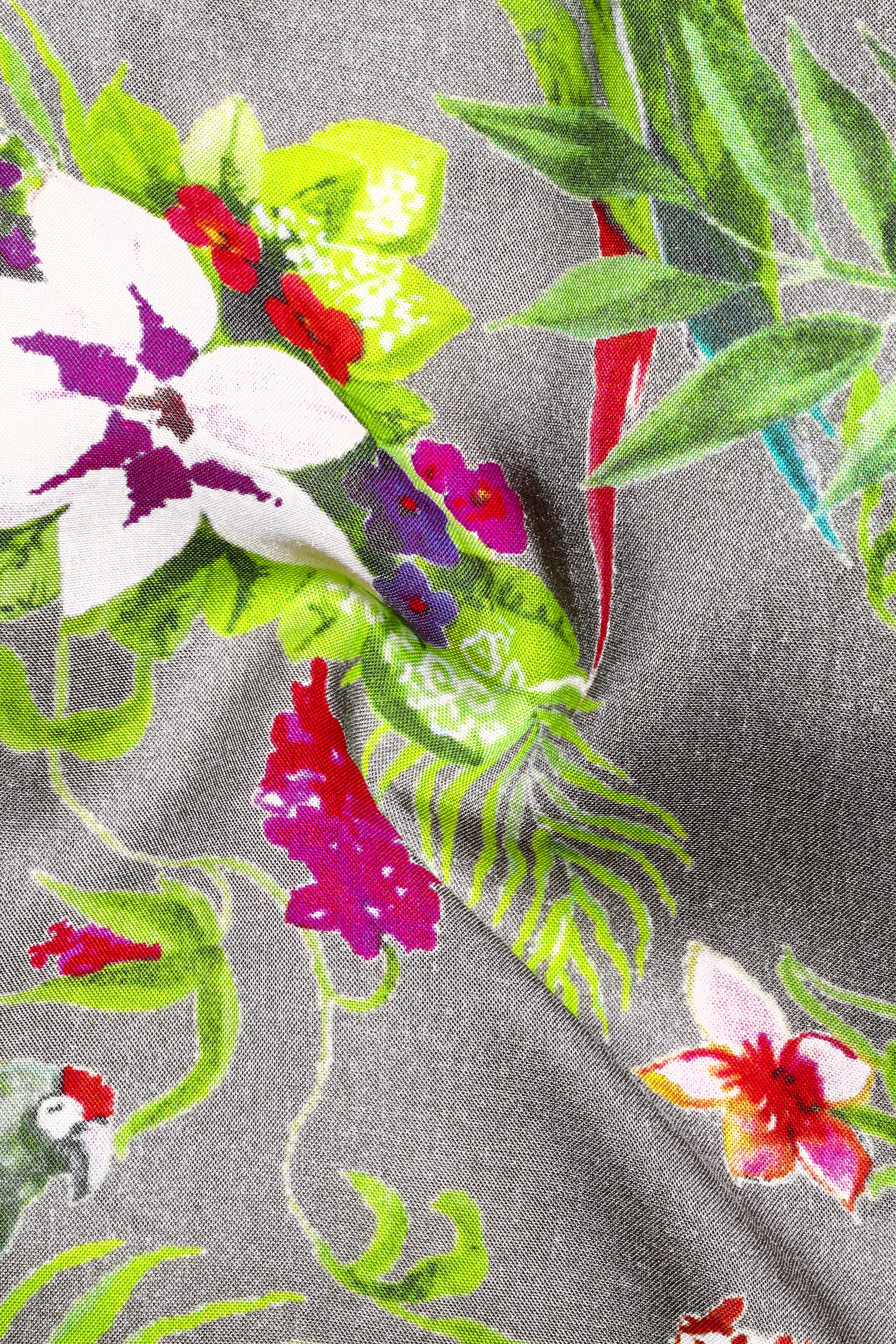 Cinerflo-Friar Gray And Forest Green Floral Printed Super Soft Premium Giza Cotton Casual Shirt