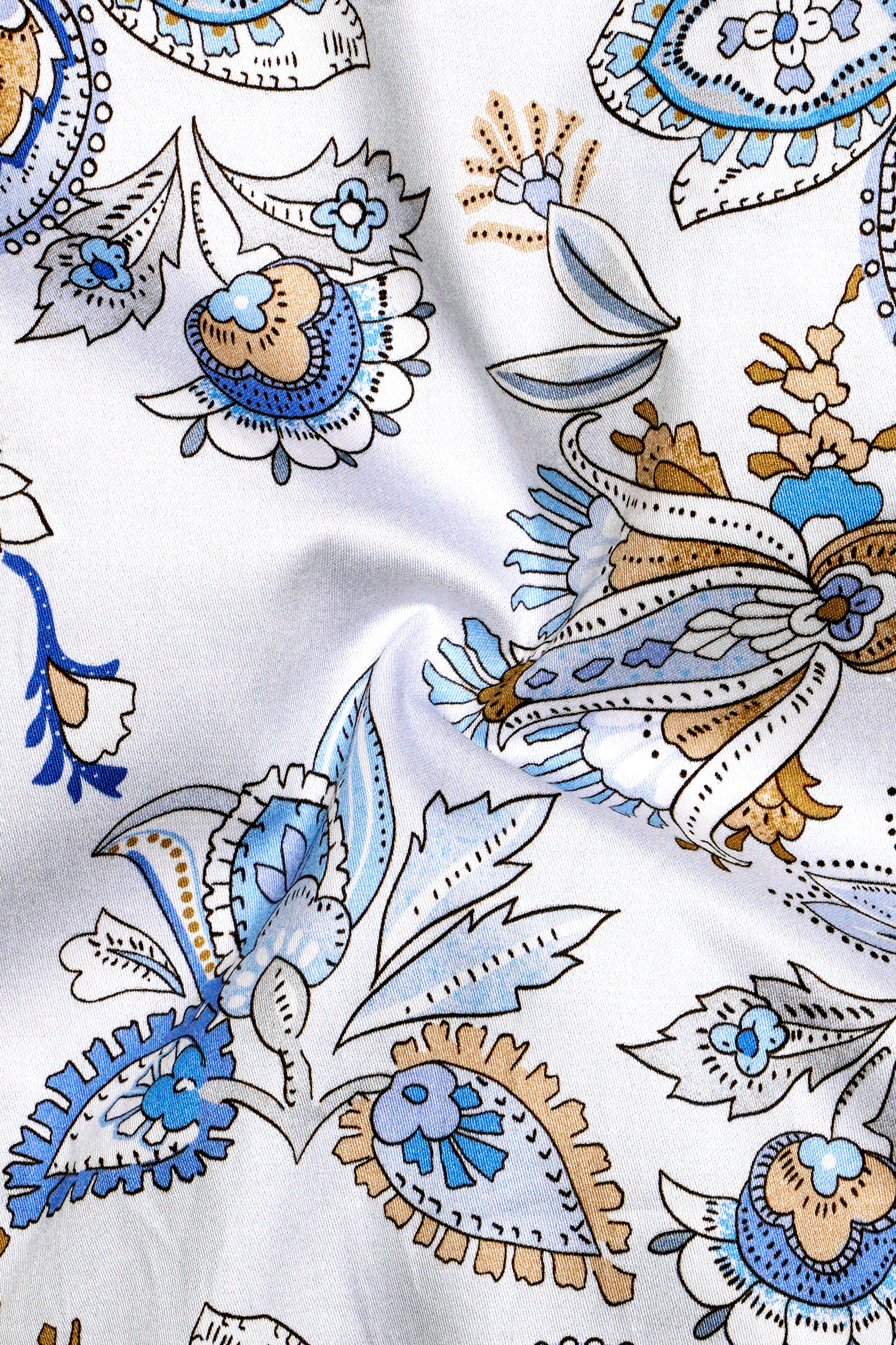 Florenzor-Bright White And Celestial Blue Paisley Prinited Subtle Sheen Super Soft Premium Cotton Casual Shirt