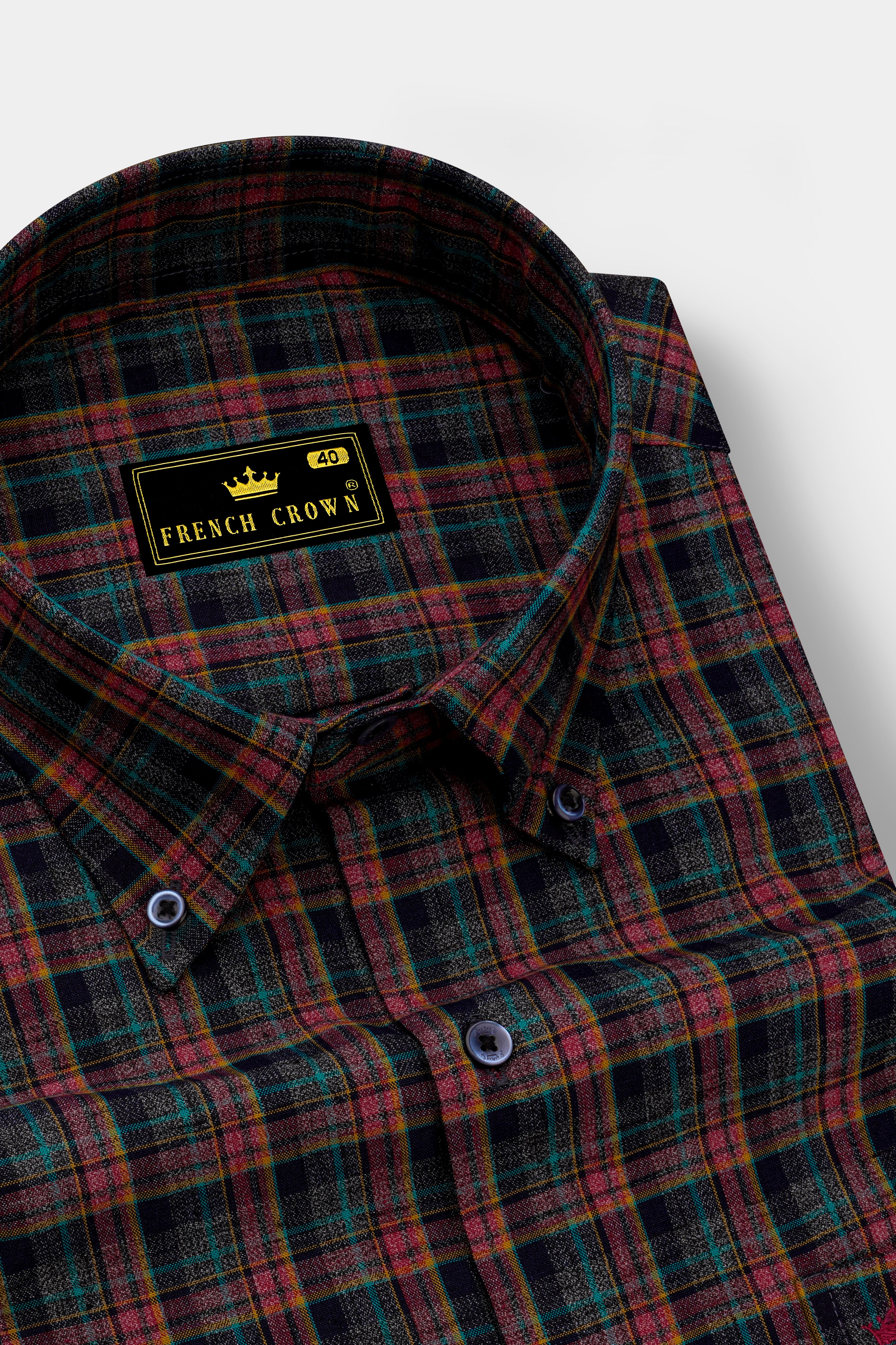 Rubenzo-Bole Red And Petrol Blue Plaid Dobby Textured Super Soft Premium Cotton Dress Shirt