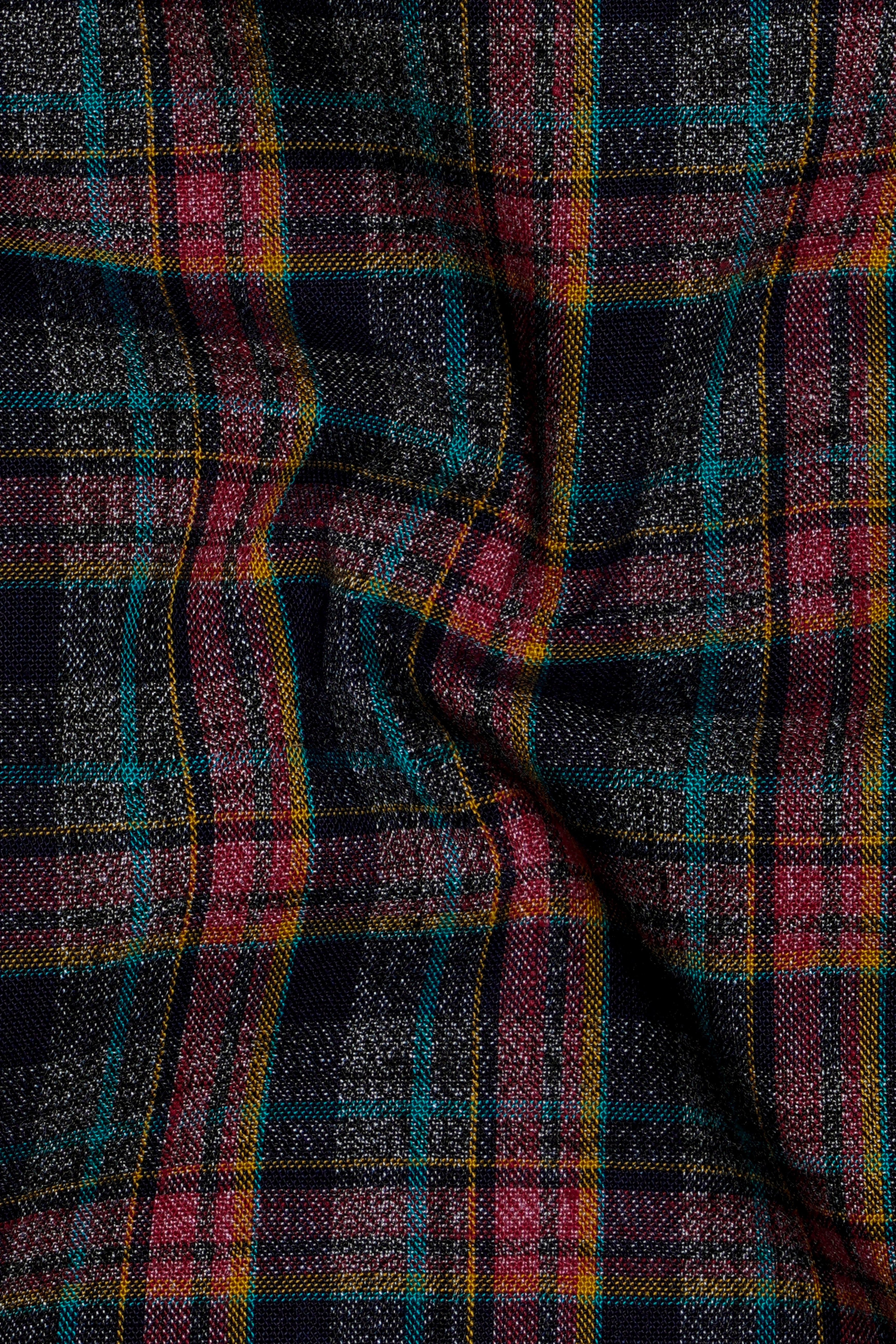 Rubenzo-Bole Red And Petrol Blue Plaid Dobby Textured Super Soft Premium Cotton Dress Shirt