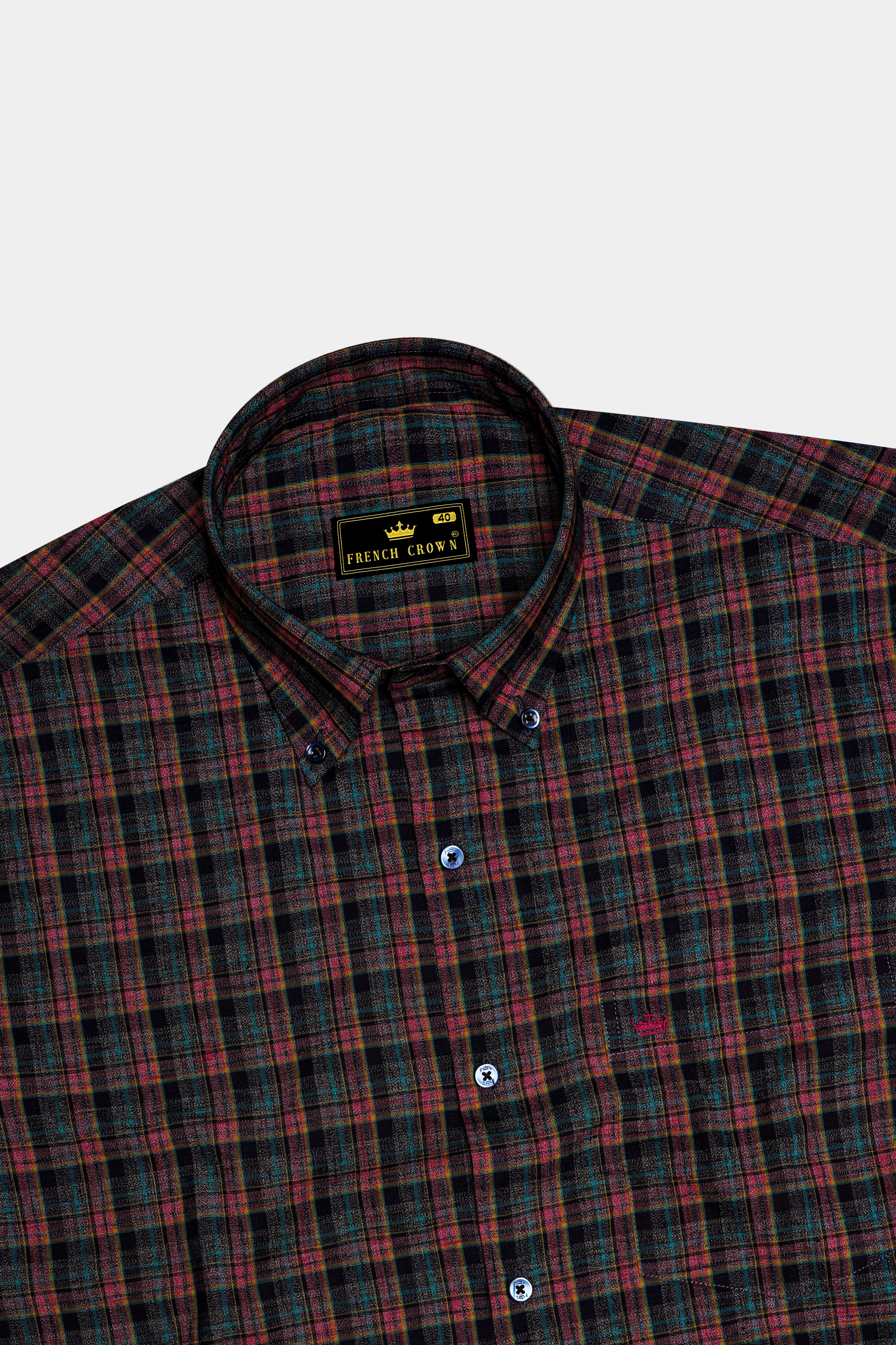 Rubenzo-Bole Red And Petrol Blue Plaid Dobby Textured Super Soft Premium Cotton Dress Shirt