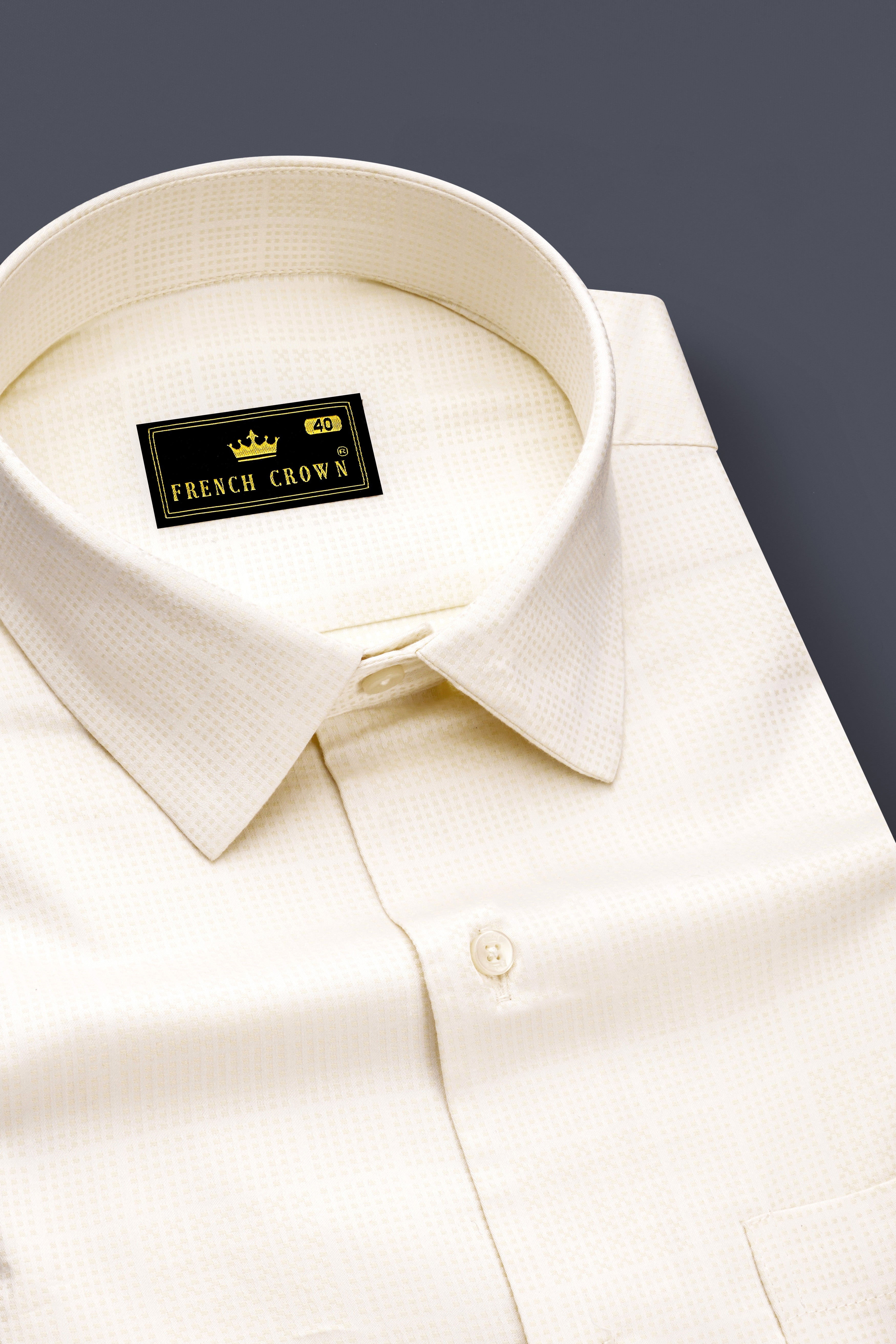 Jacreo-Albescent Cream Jacquard Textured Premium Cotton Dress Shirt