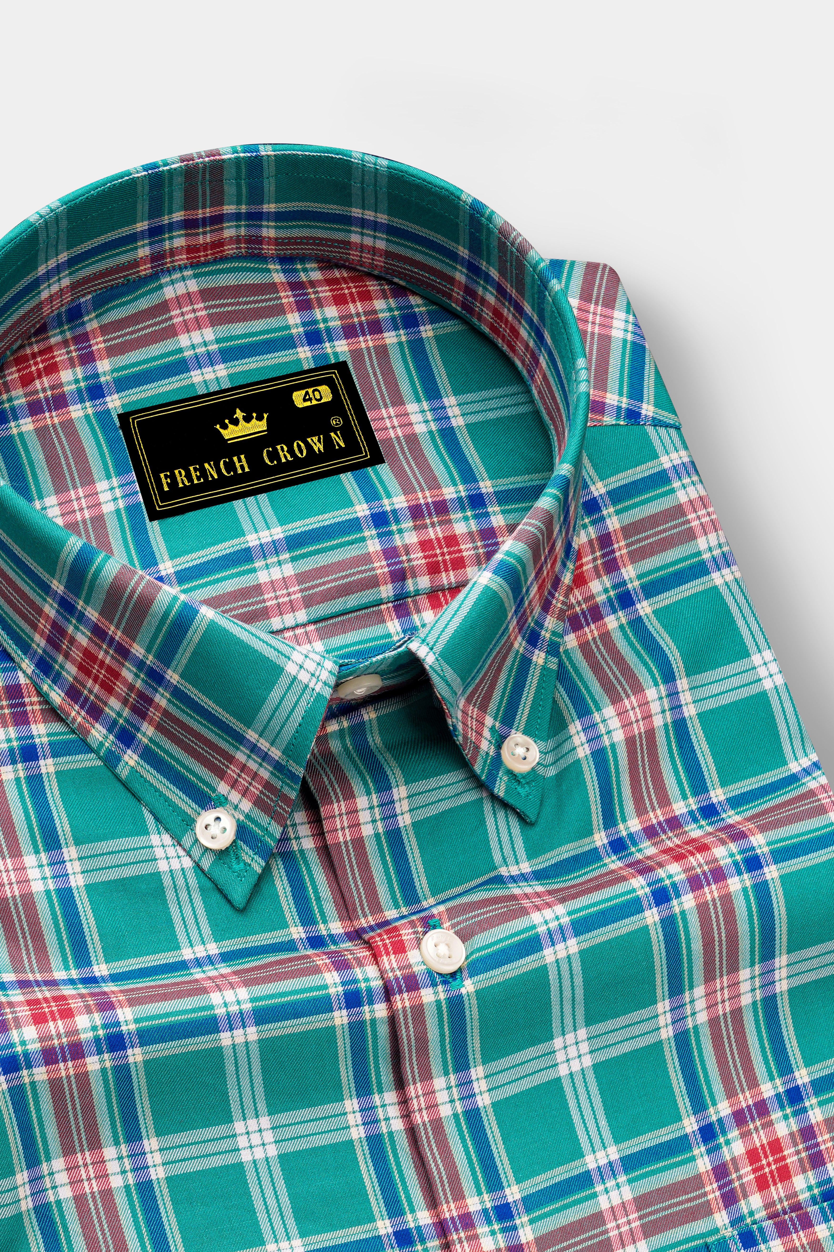 Cranivo-Eif Green And Cranberry Pink Plaid Twill Premium Cotton Semi Formal Shirt
