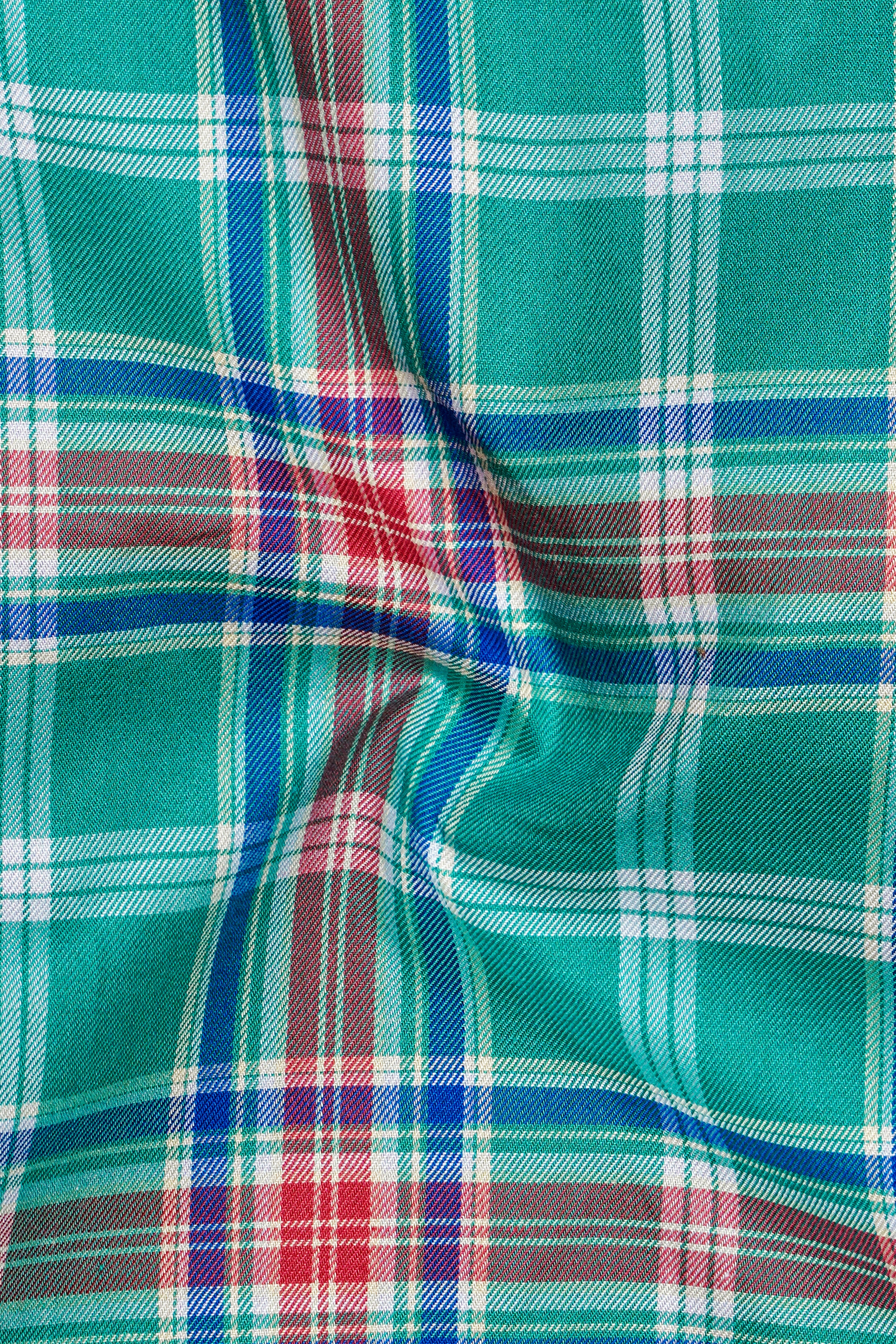Cranivo-Eif Green And Cranberry Pink Plaid Twill Premium Cotton Semi Formal Shirt