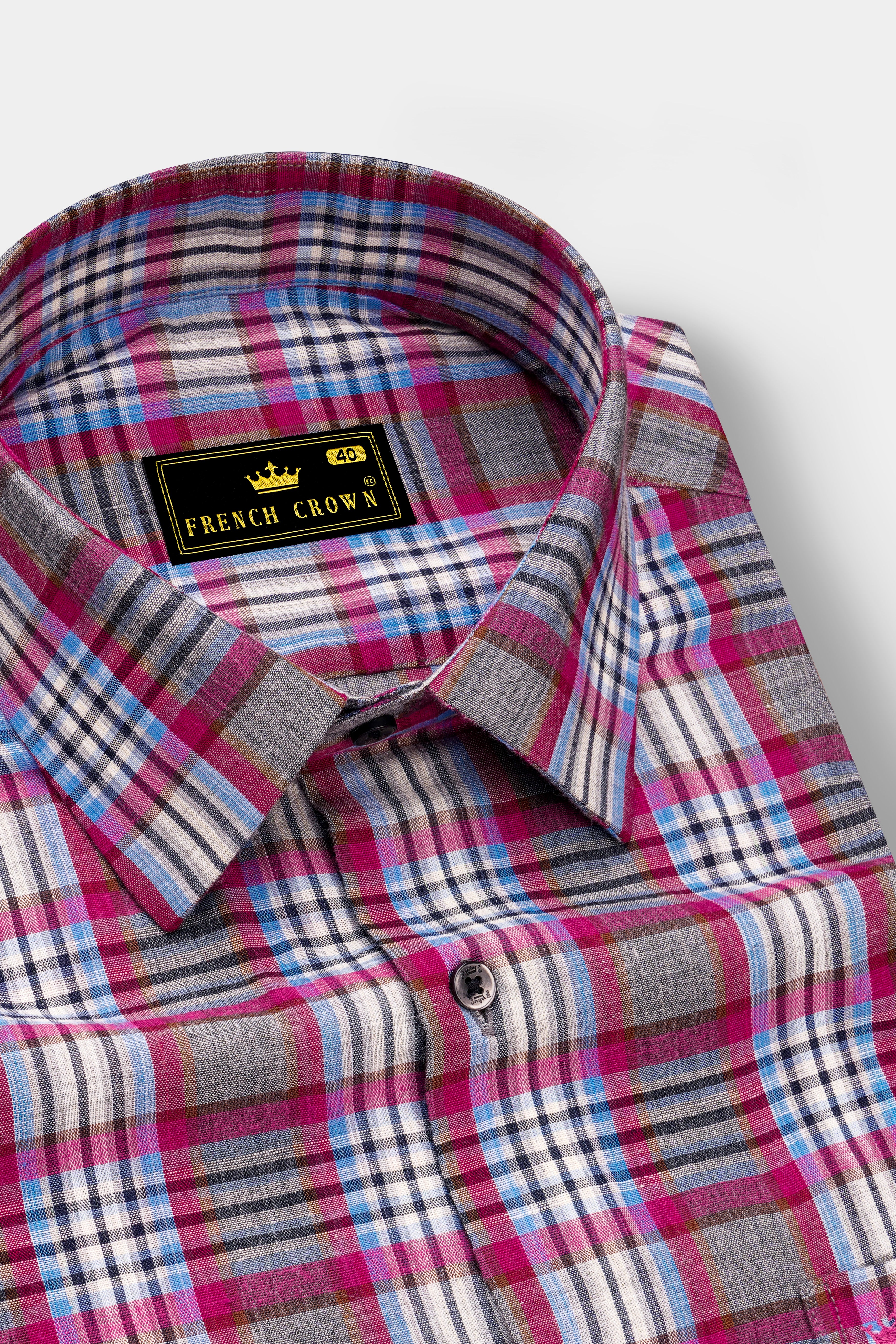 Umbrora-Cloudy Gray And Jazzberry Pink Plaid Super Soft Premium Cotton Semi Formal Shirt