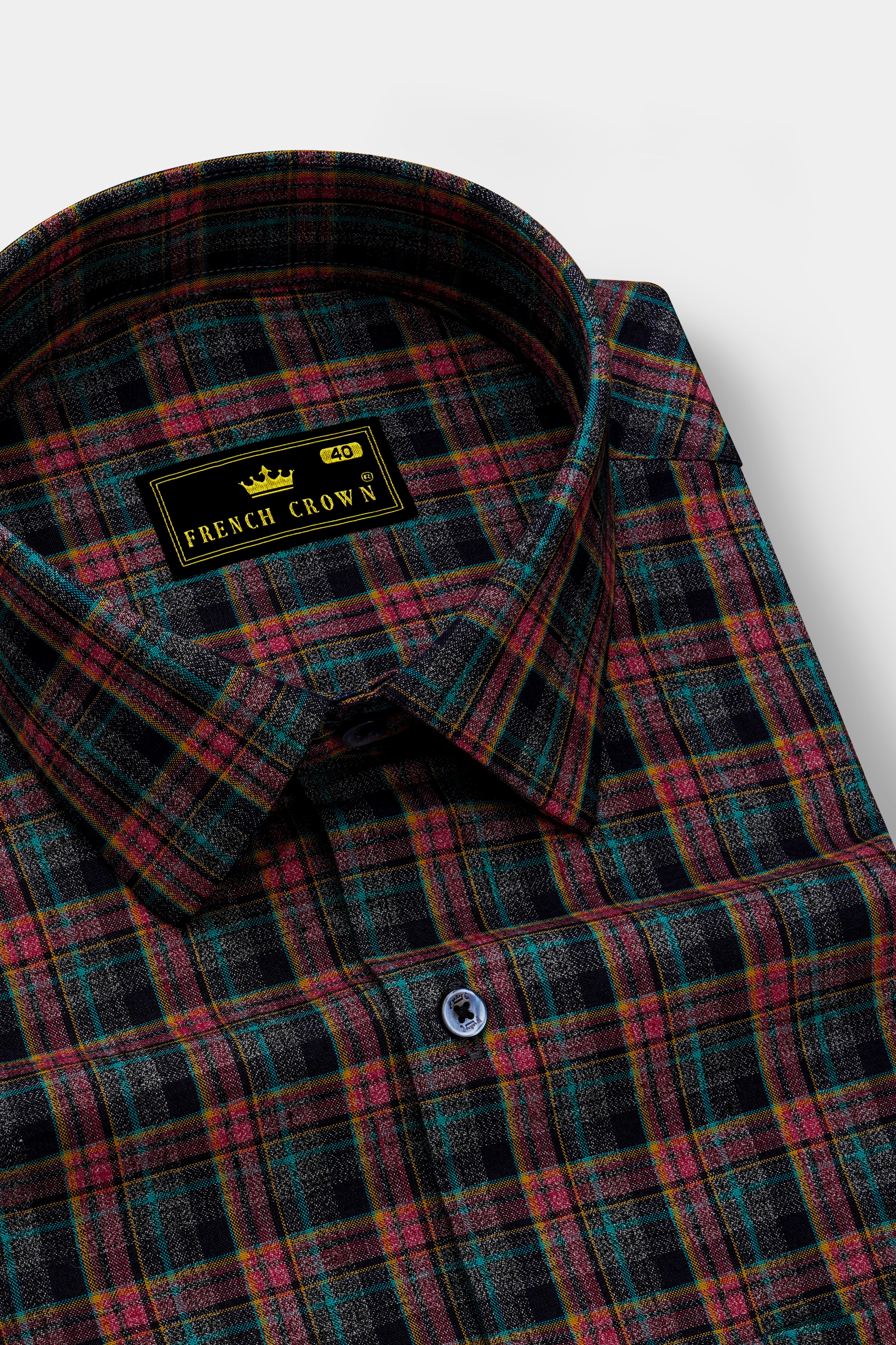 Rubenzo-Bole Red And Petrol Blue Plaid Dobby Textured Premium Cotton Dress Shirt
