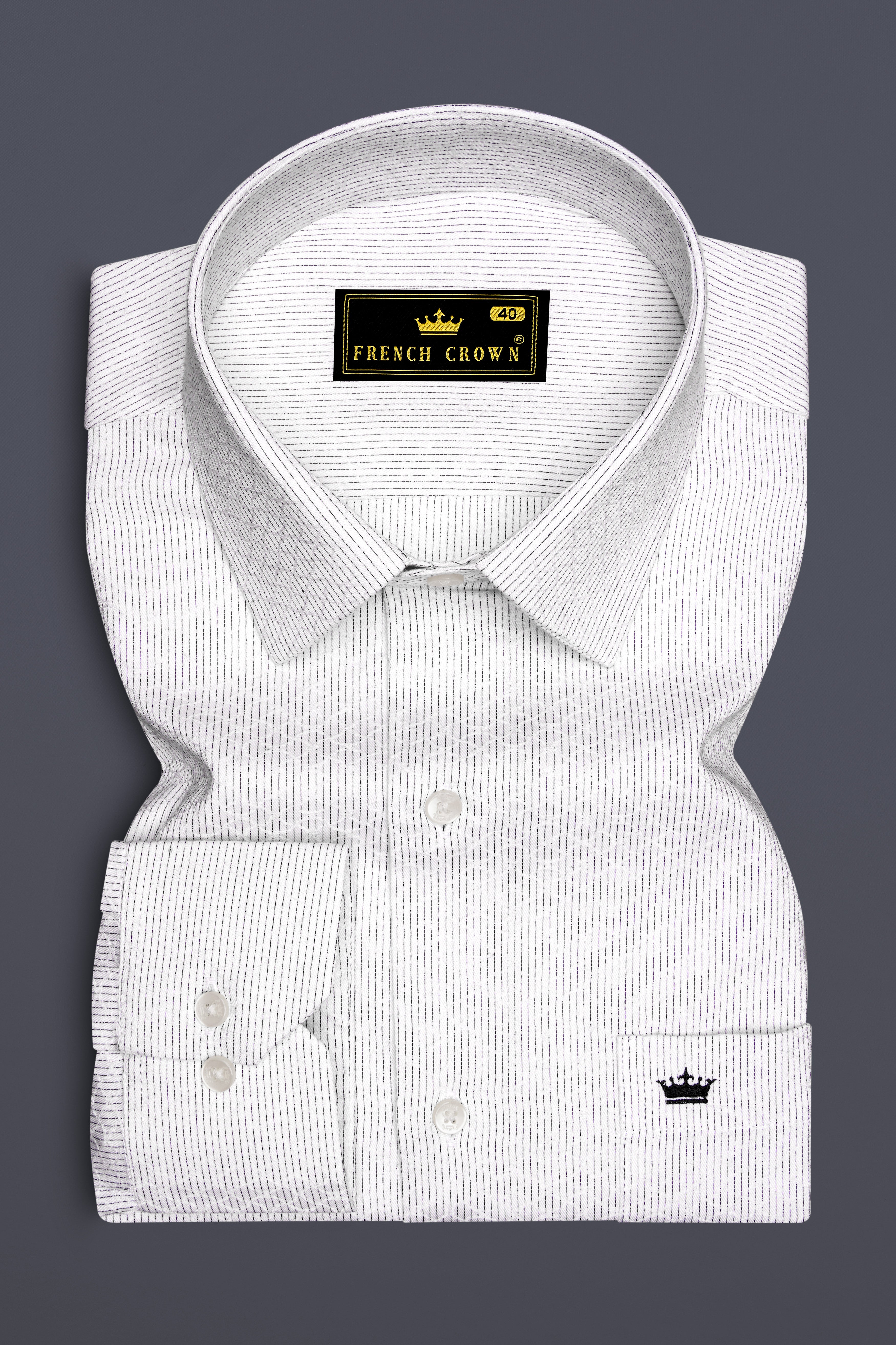 Alvesso-Bright White Pin Striped Dobby Textured Premium Giza Cotton Dress Shirt