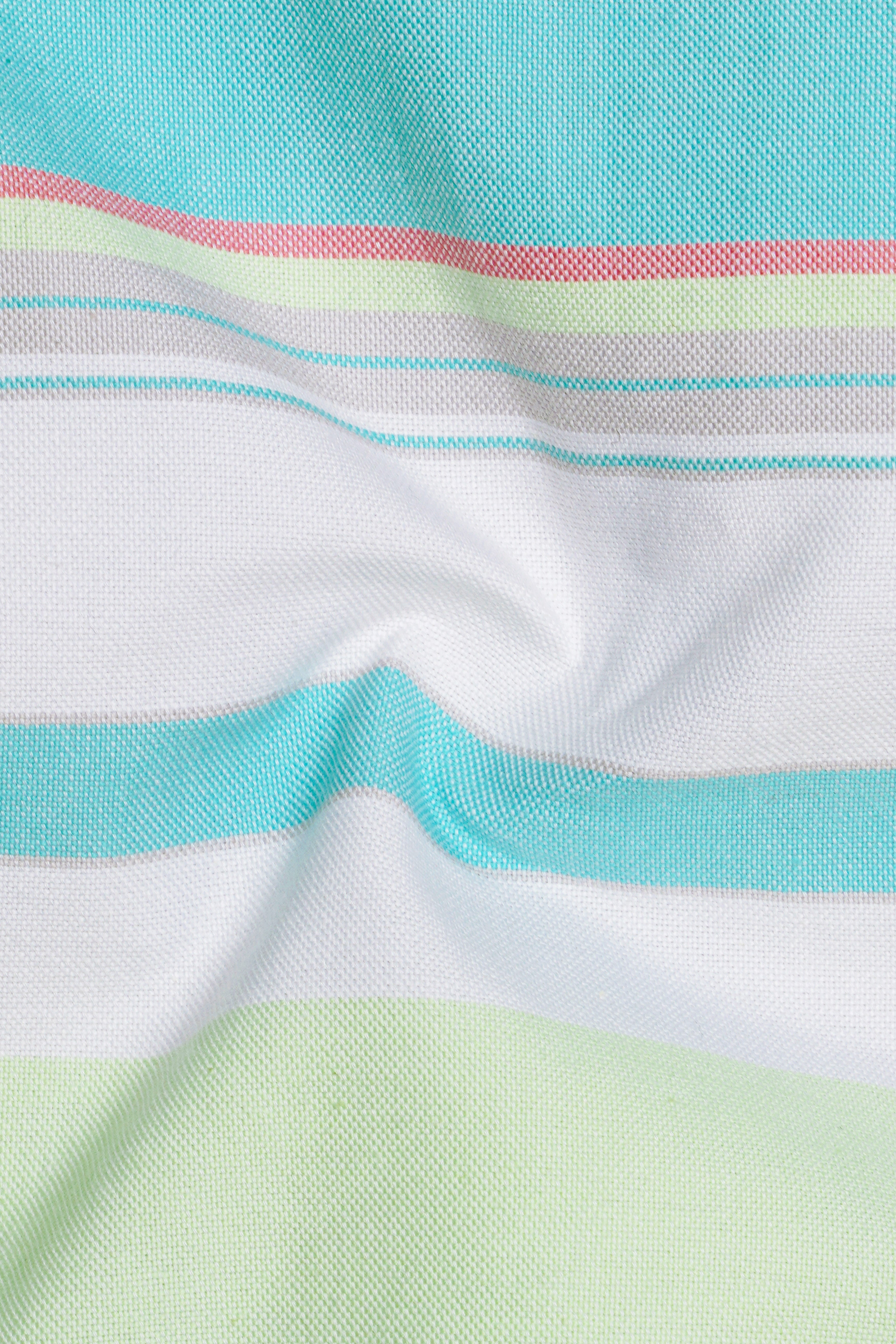 Oceverde-Bermuda Blue And Sprout Green Bayadere Striped Heavy Weight Oxford Premium Cotton Casual Shirt