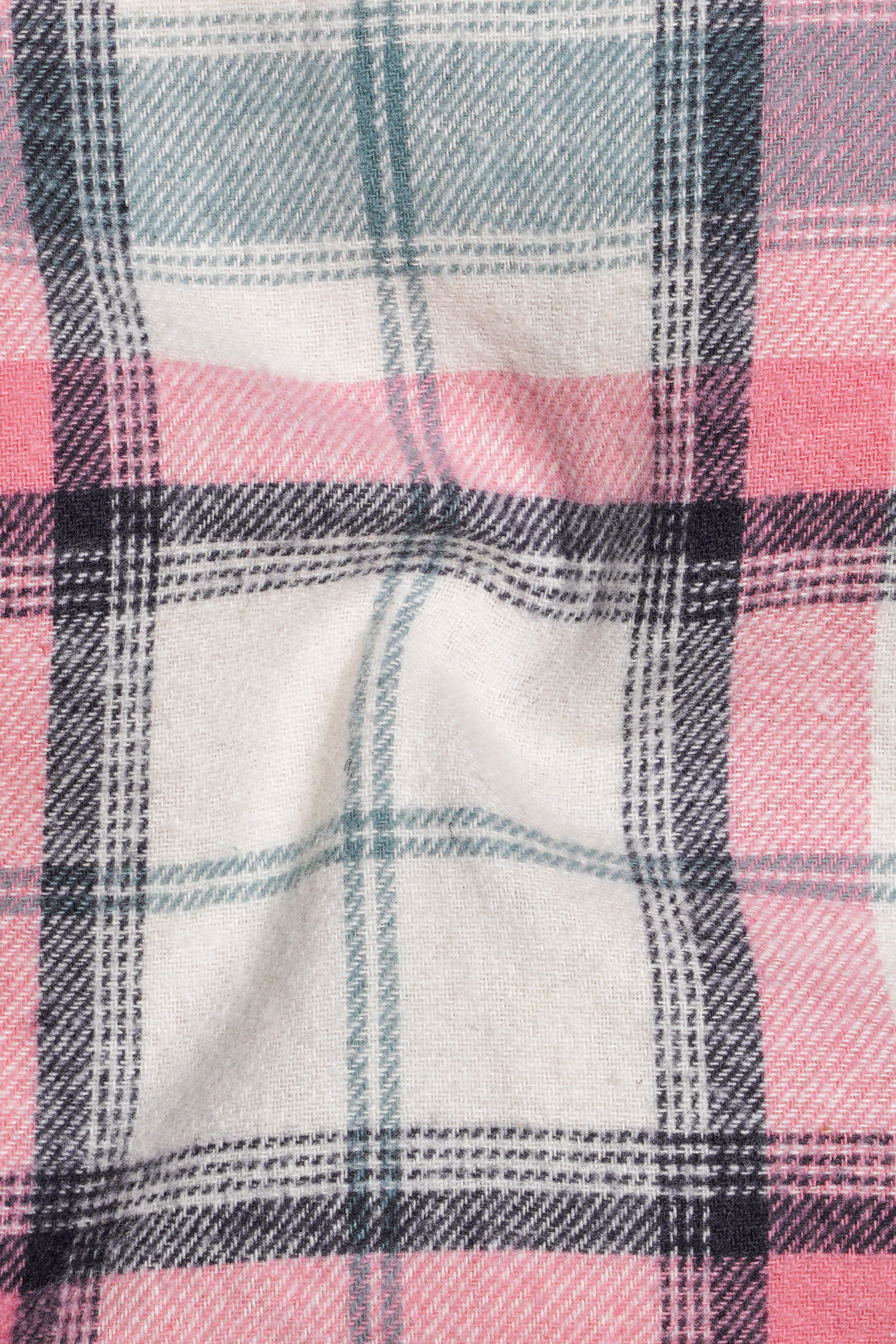 Rosavon-Thulian Pink And Vanilla Cream Plaid Heavyweight Premium Flannel Cotton Casual Shirt