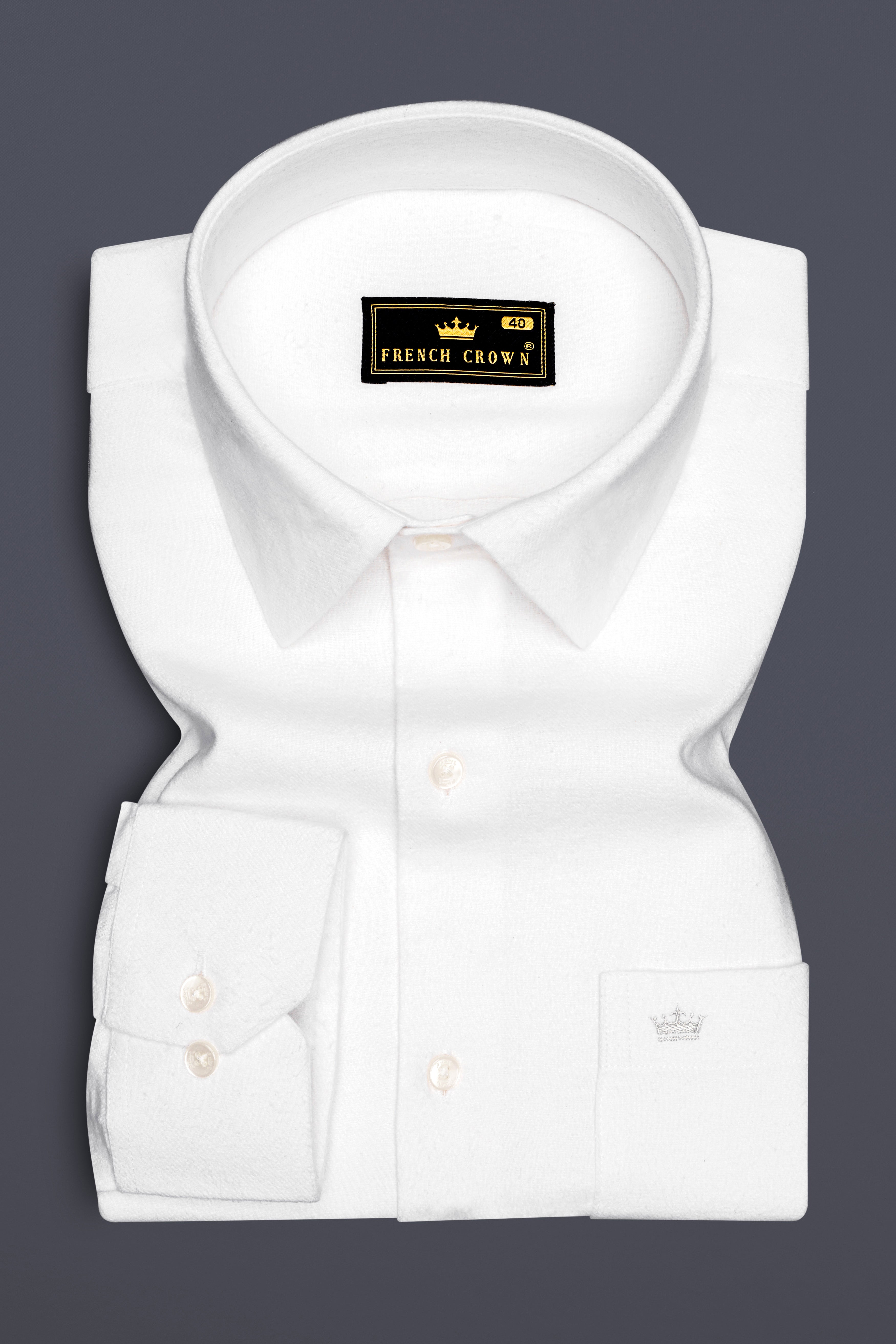 Flanvero-Bright white Heavyweight Flannel Premium Cotton Semi Formal Shirt