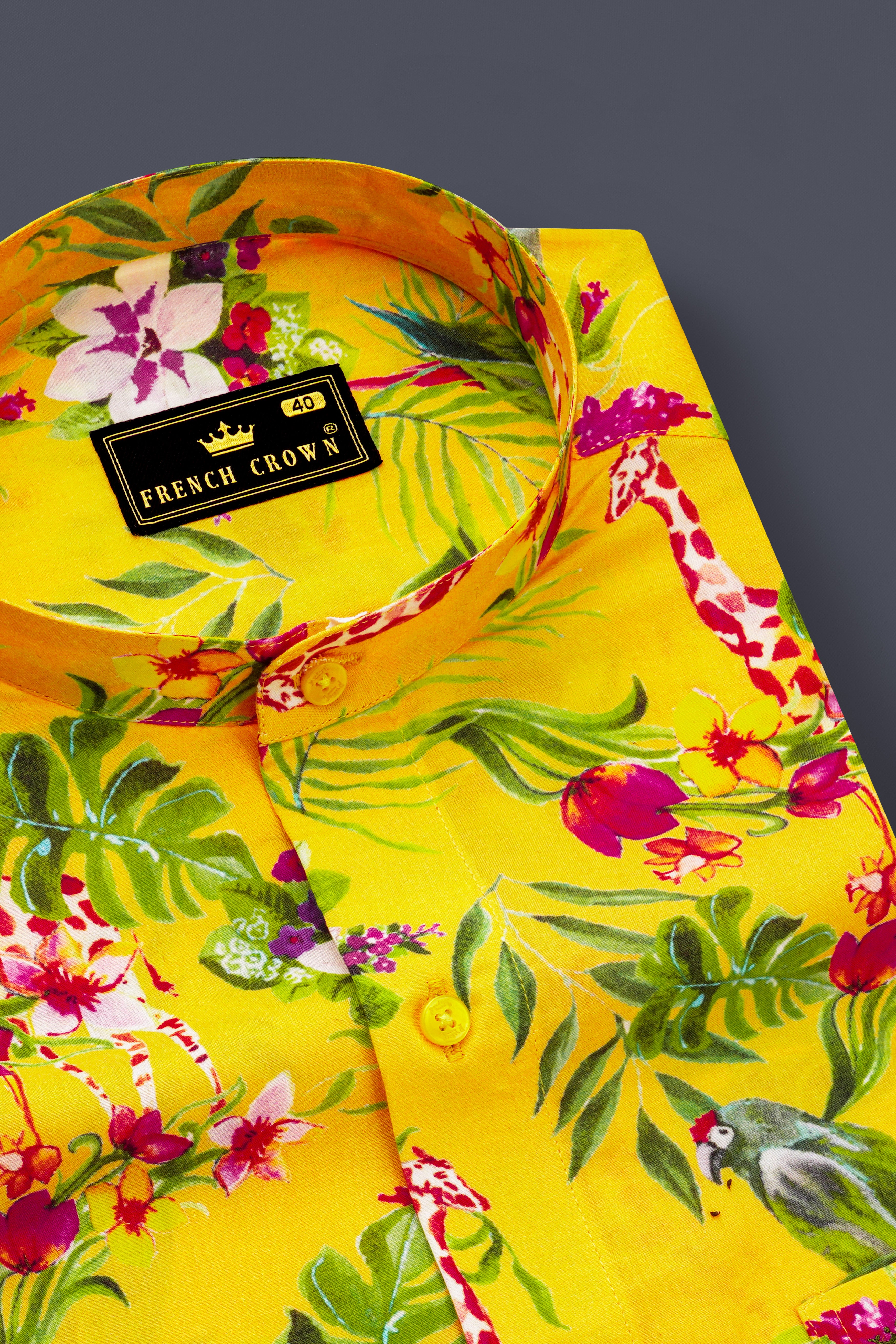 Aurevia-Supernova Yellow And Mustard Green Floral Printed Light weight Premium Giza Cotton Casual Shirt