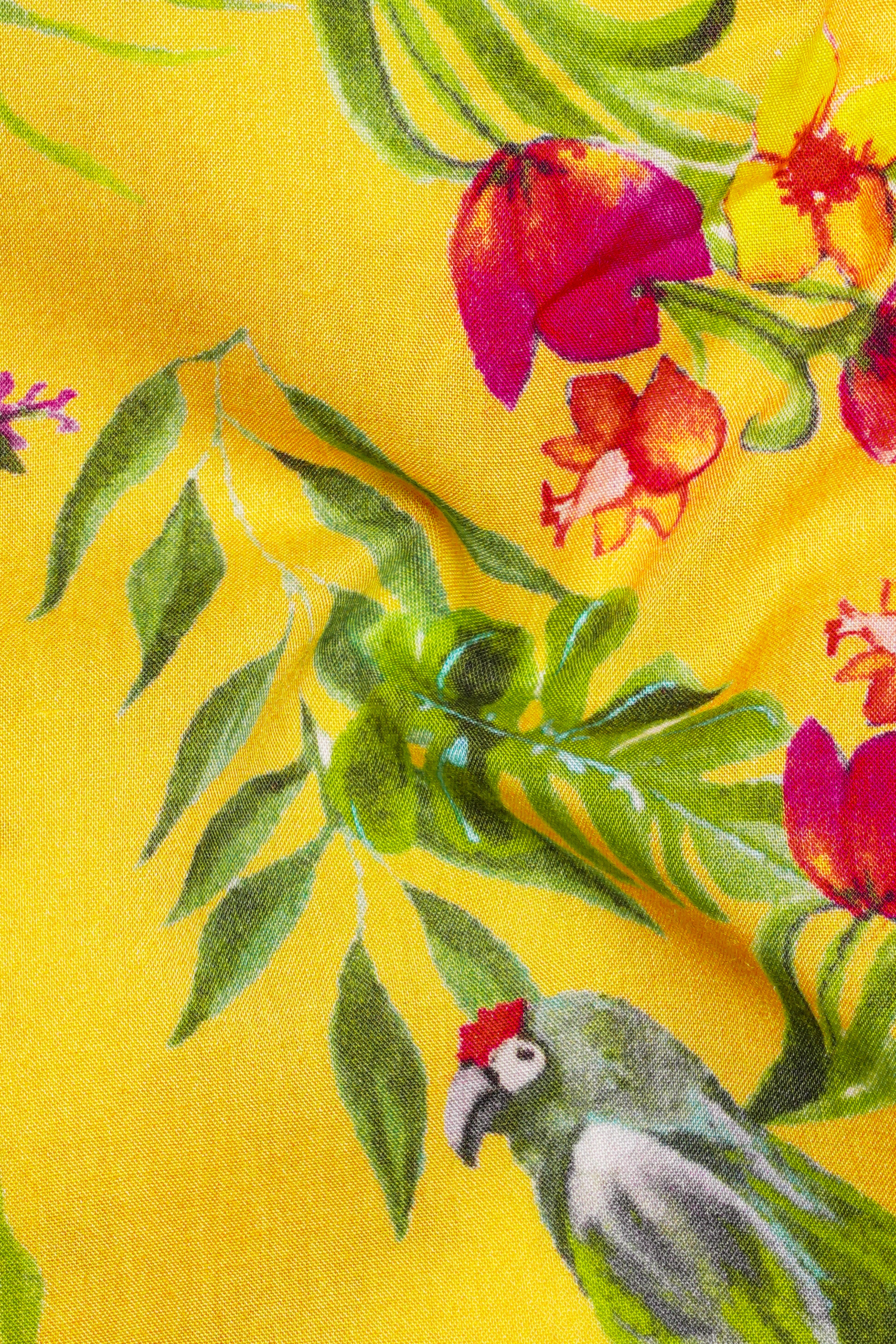 Aurevia-Supernova Yellow And Mustard Green Floral Printed Light weight Premium Giza Cotton Casual Shirt