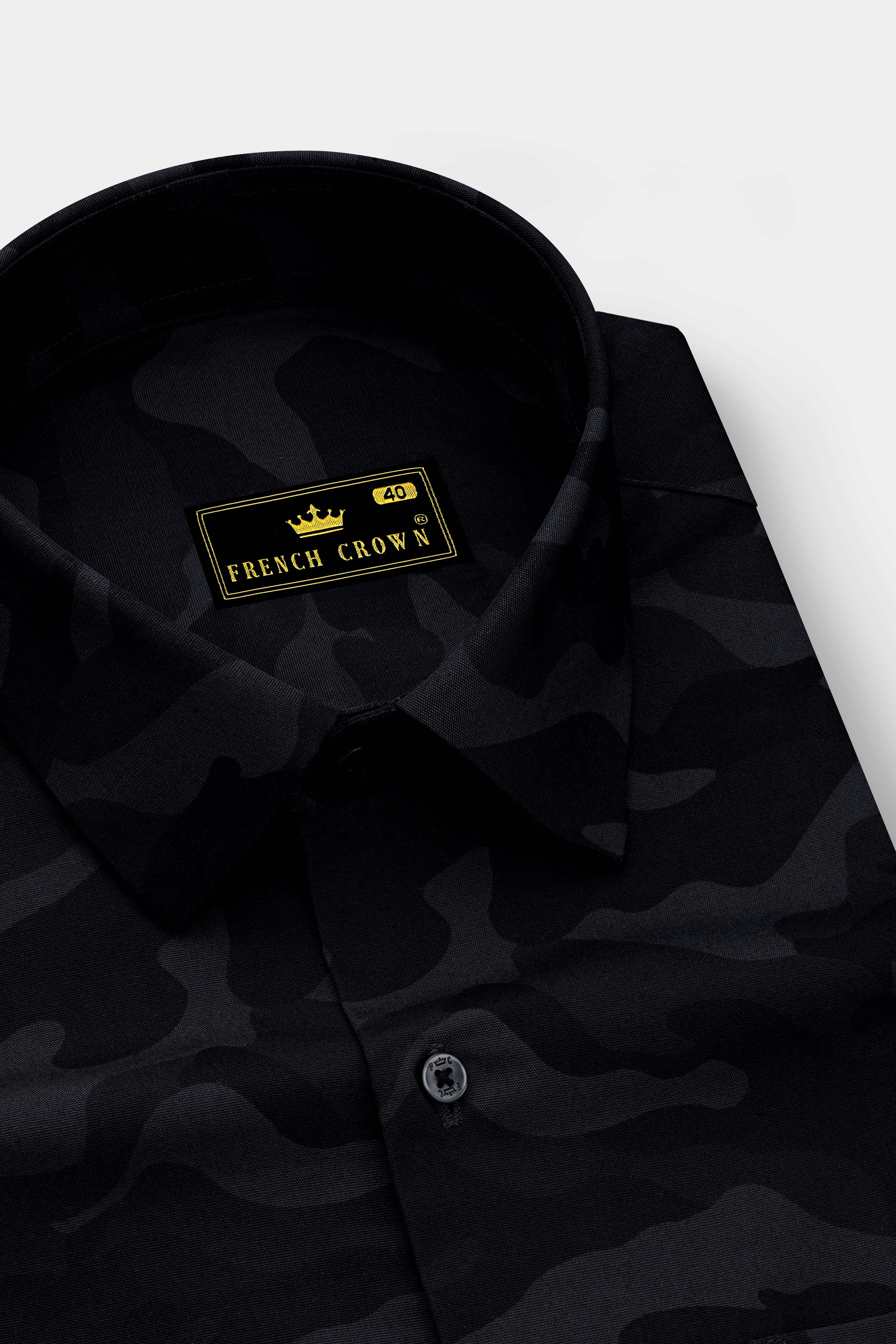 Obscavo-Jade Black and Metal Gray Camouflage Printed Heavy Weight Oxford Premium Cotton Casual Shirt