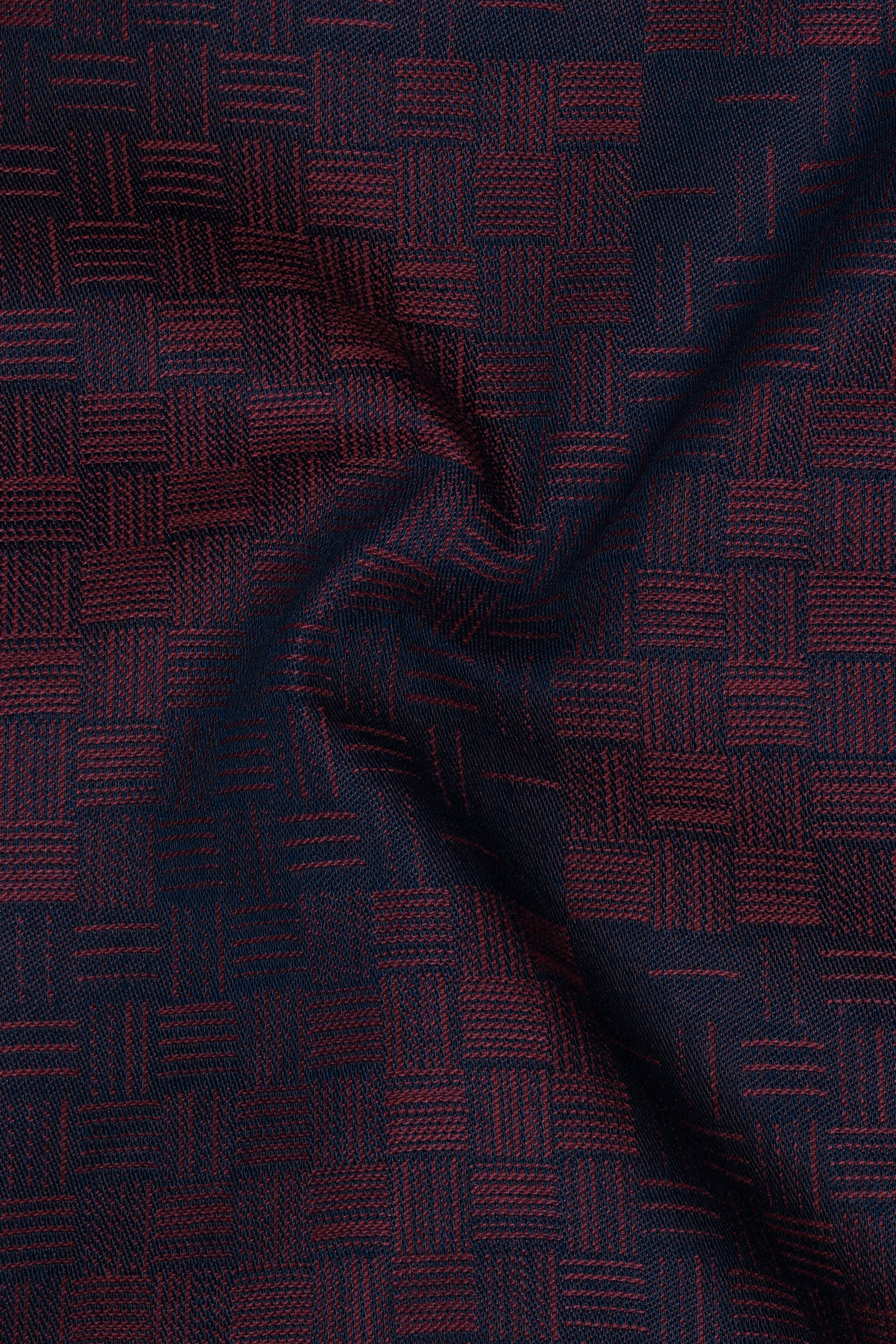 Azureno-Haiti Blue And Berry Red Jacquard Textured Premium Cotton Dress Shirt