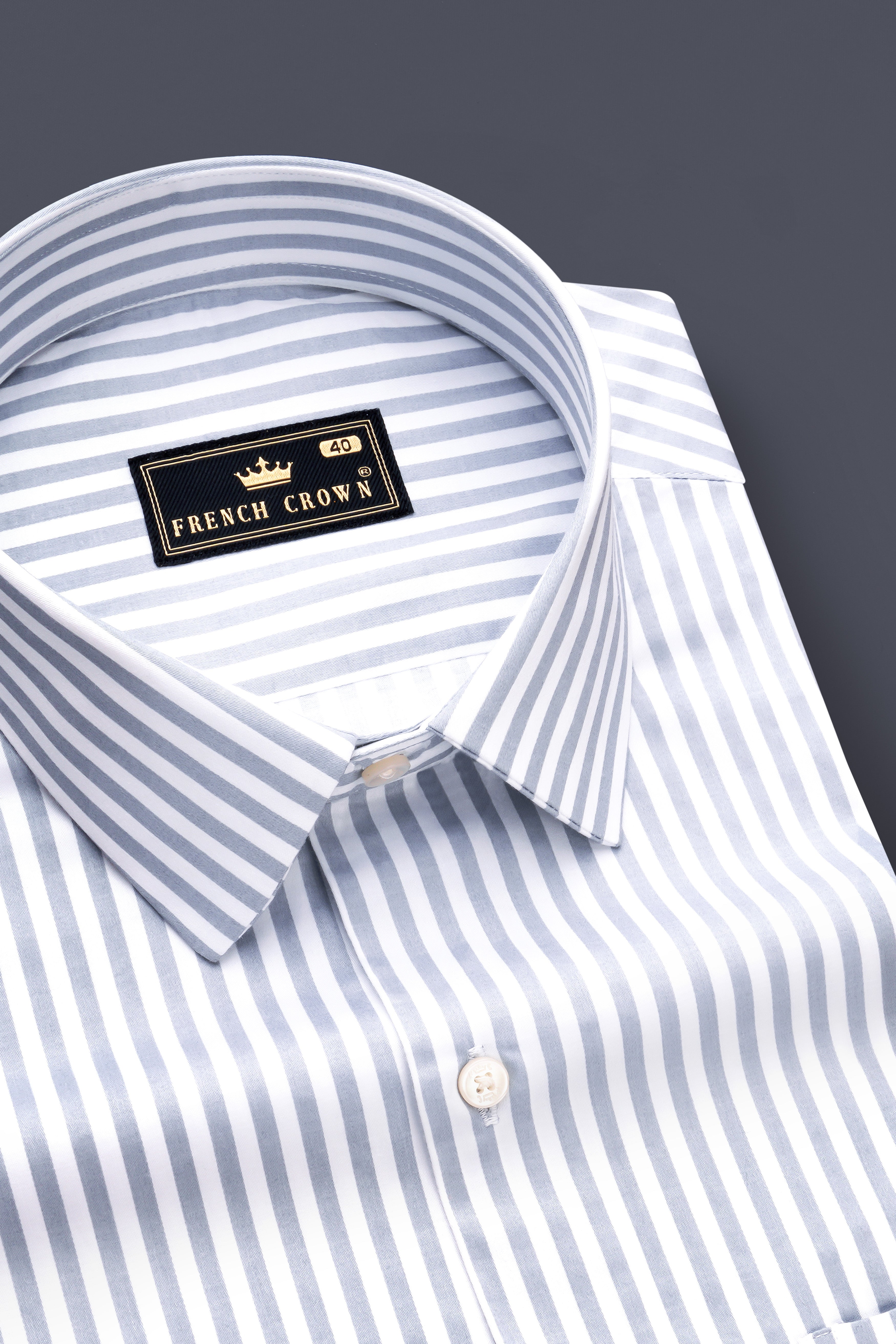 Strivaro-Aluminium Gray And Bright White Candy Striped Subtle Sheen Super Soft Premium Cotton Dress Shirt