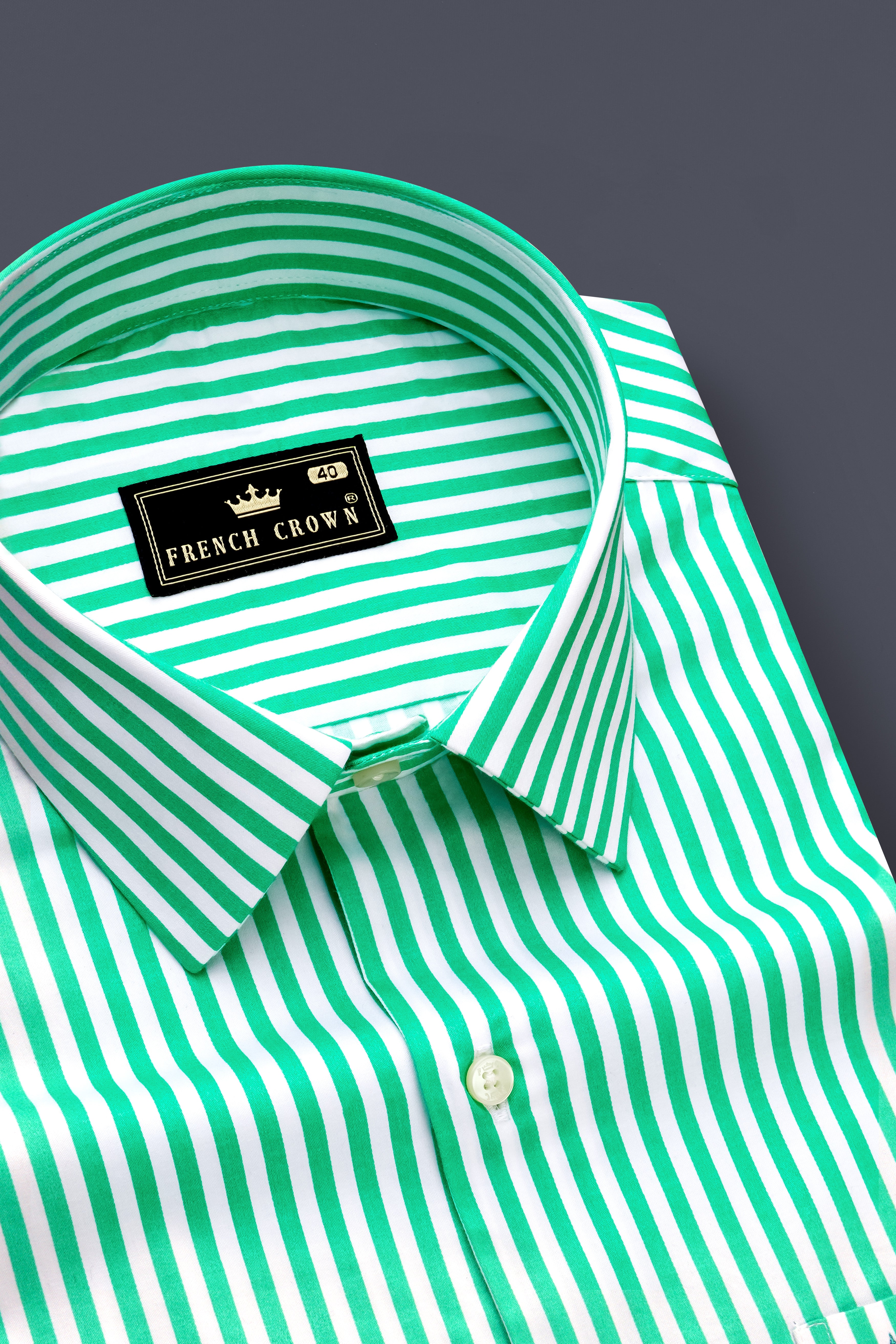 Virenza-Tealish Green And Bright White Candy Striped Subtle Sheen Super Soft Premium Cotton Dress Shirt