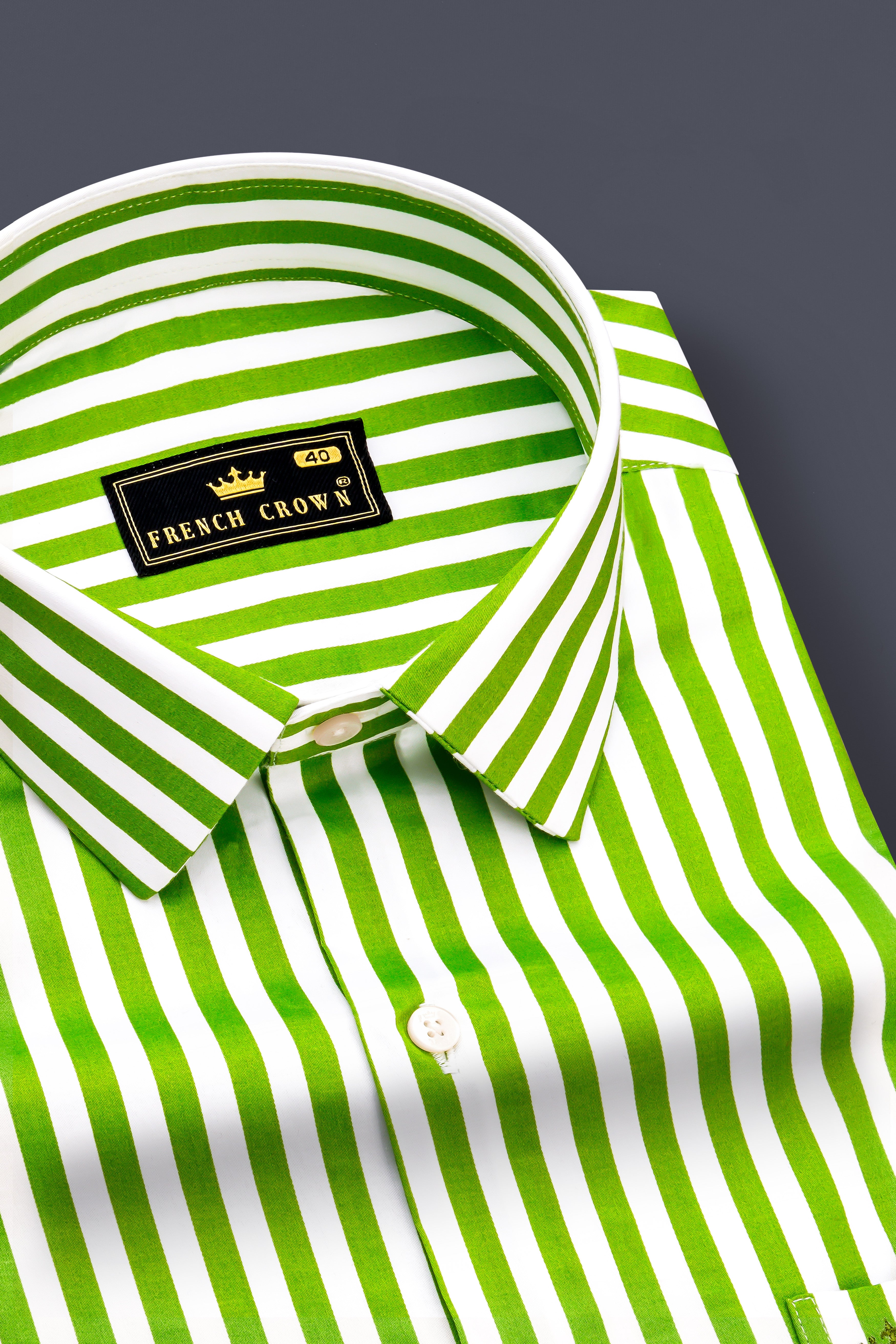 Lustrivon-Citrus Green And Bright White Candy Striped Subtle Sheen Super Soft Premium Cotton Dress Shirt