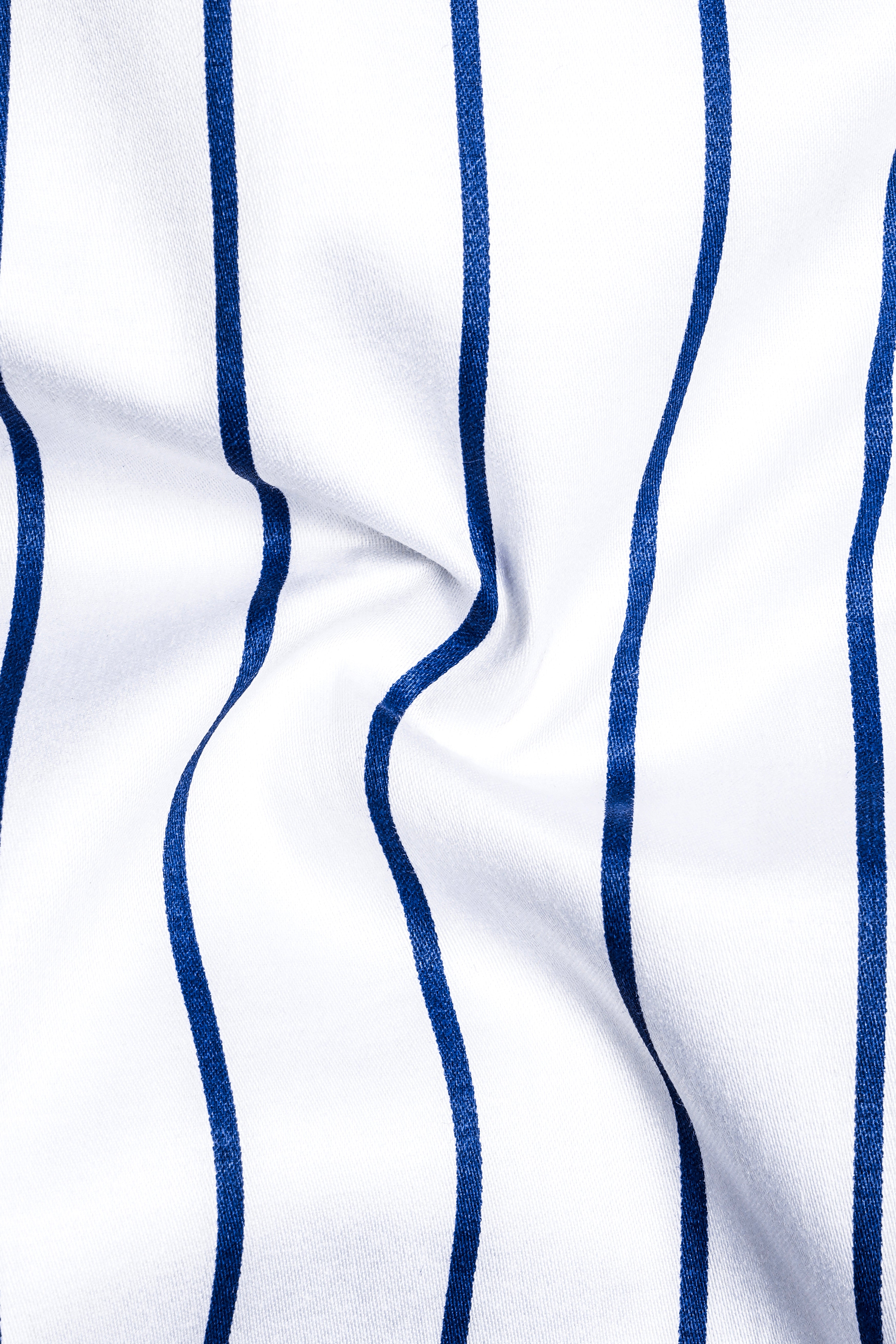Lustrivon-Bright White And Downriver Blue Pin Striped Subtle Sheen Super Soft Premium Cotton Cut Away Collar Dress Shirt