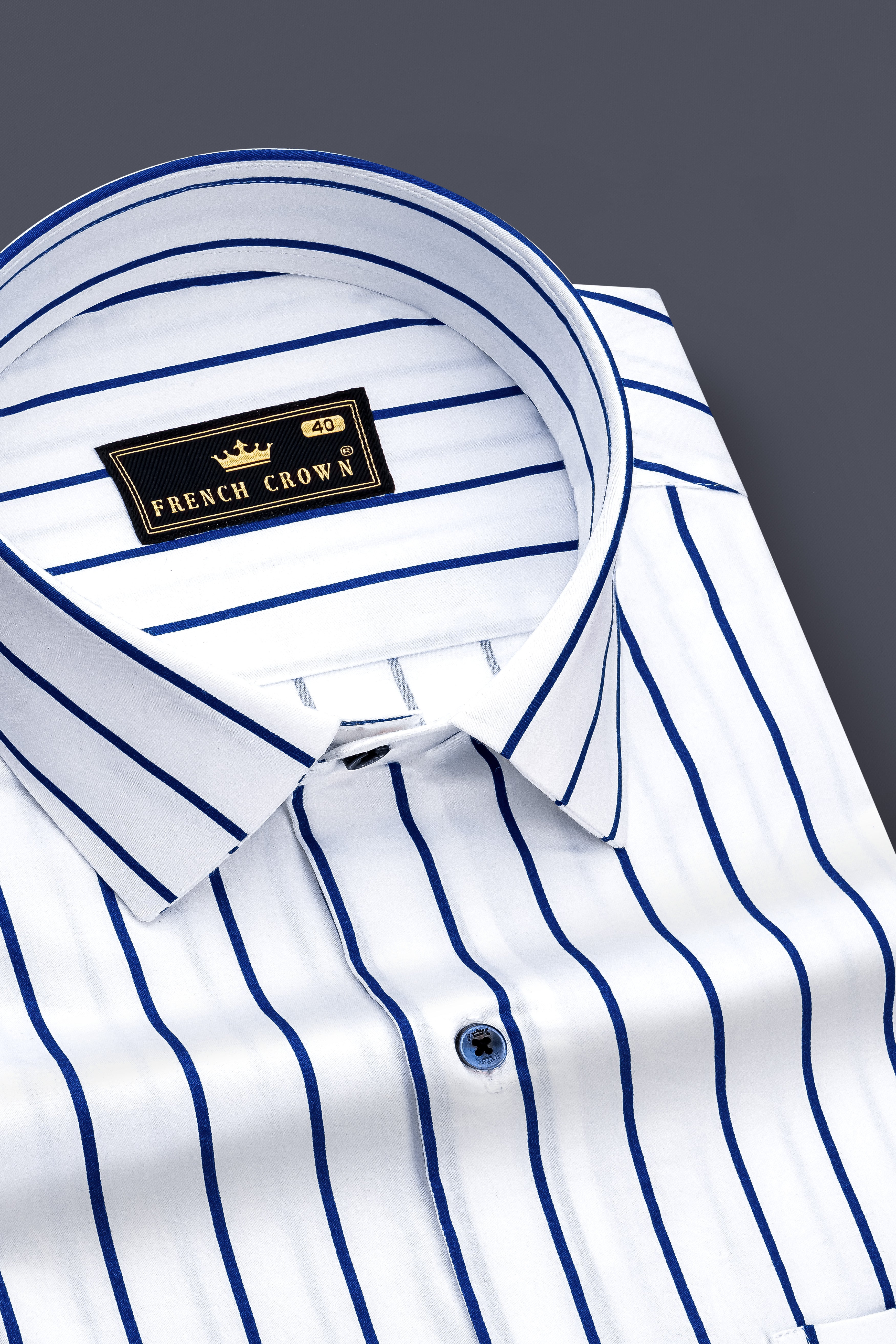 Lustrivon-Bright White And Downriver Blue Pin Striped Subtle Sheen Super Soft Premium Cotton Dress Shirt