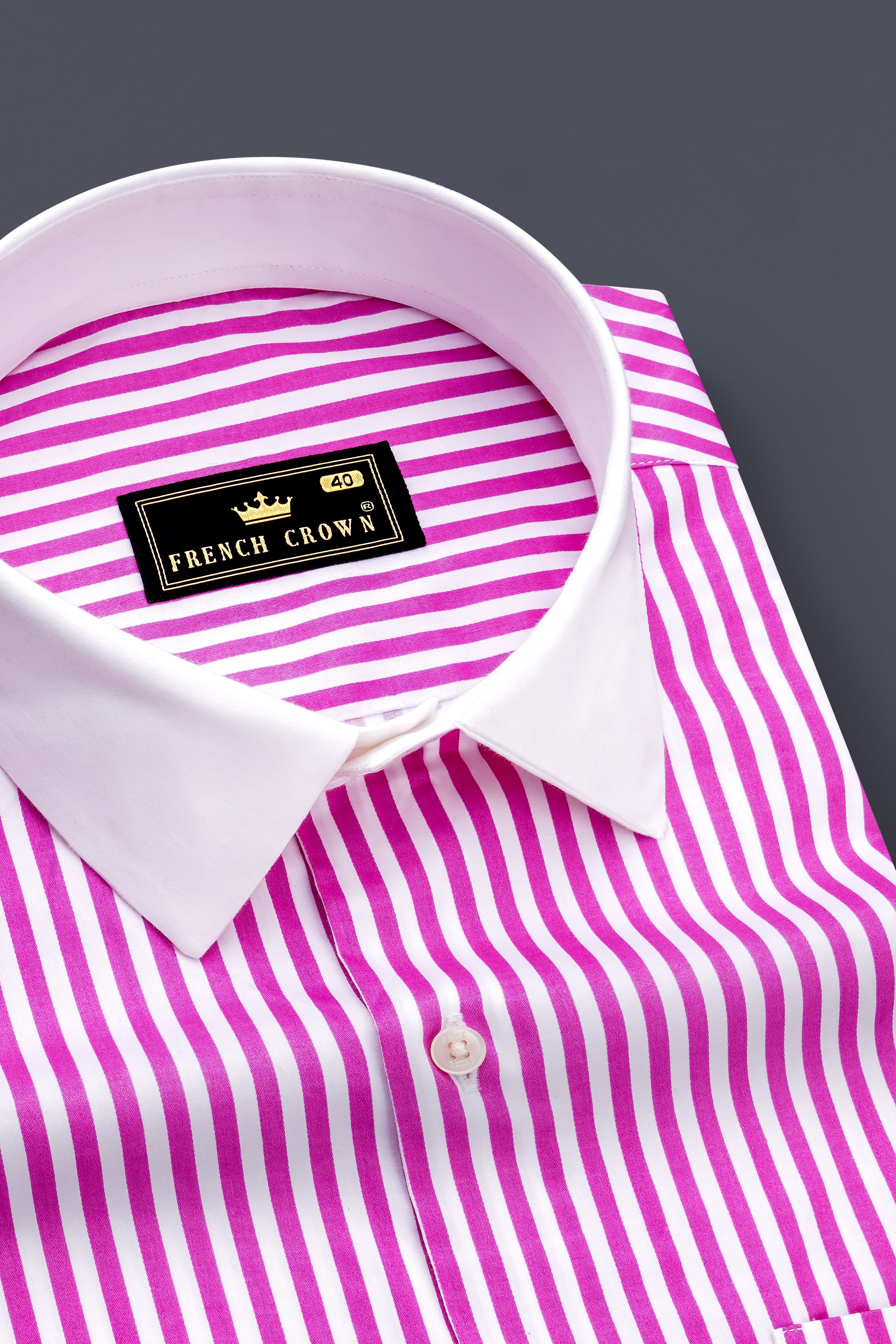 Rosavon-Purplish Pink And Bright White Candy Striped Subtle Sheen Super Soft Premium Cotton Cuff Collar Dress Shirt
