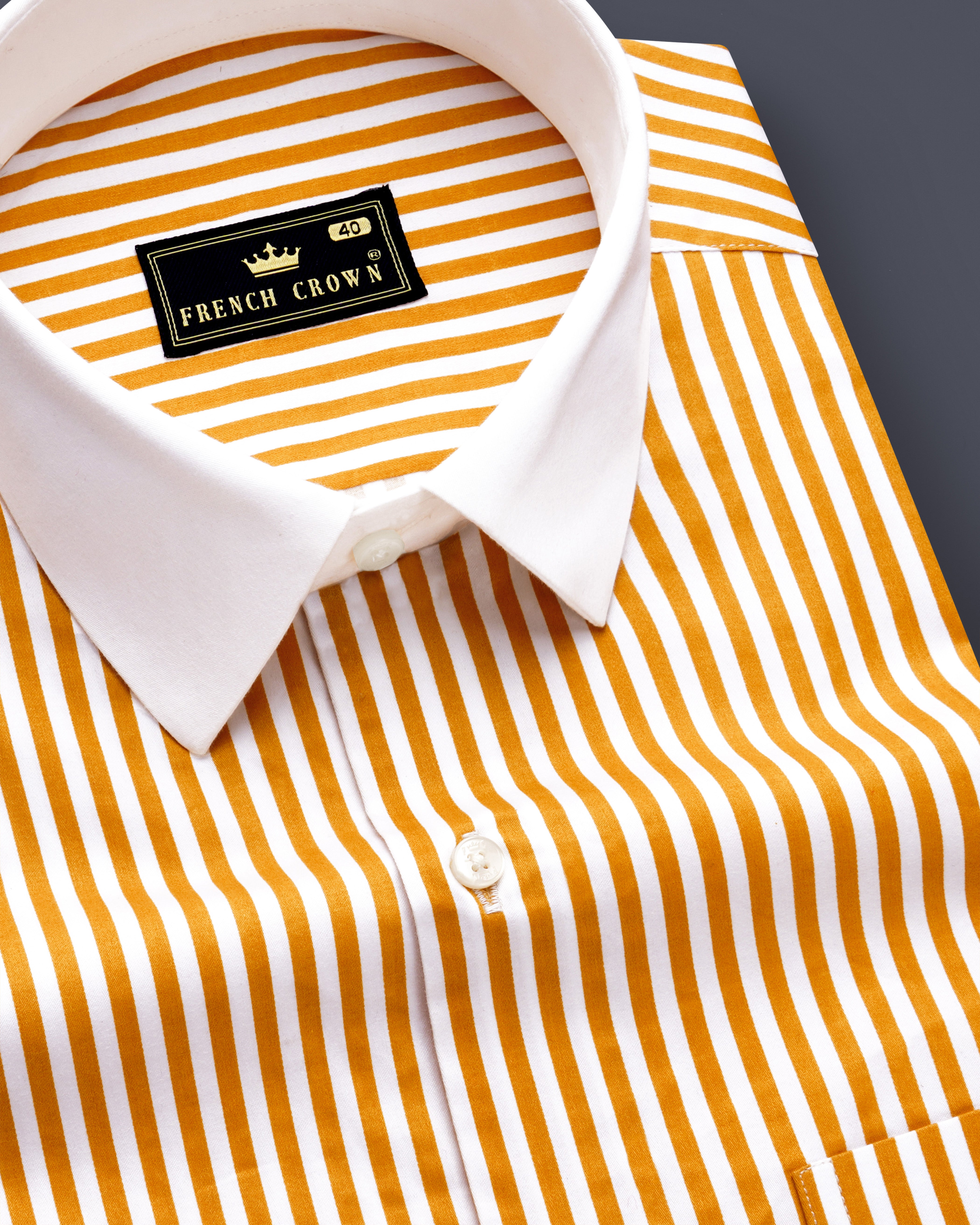 Solaro-Sunshade Yellow And Bright White Candy Striped Subtle Sheen Super Soft Premium Cotton Cuff Collar Dress Shirt