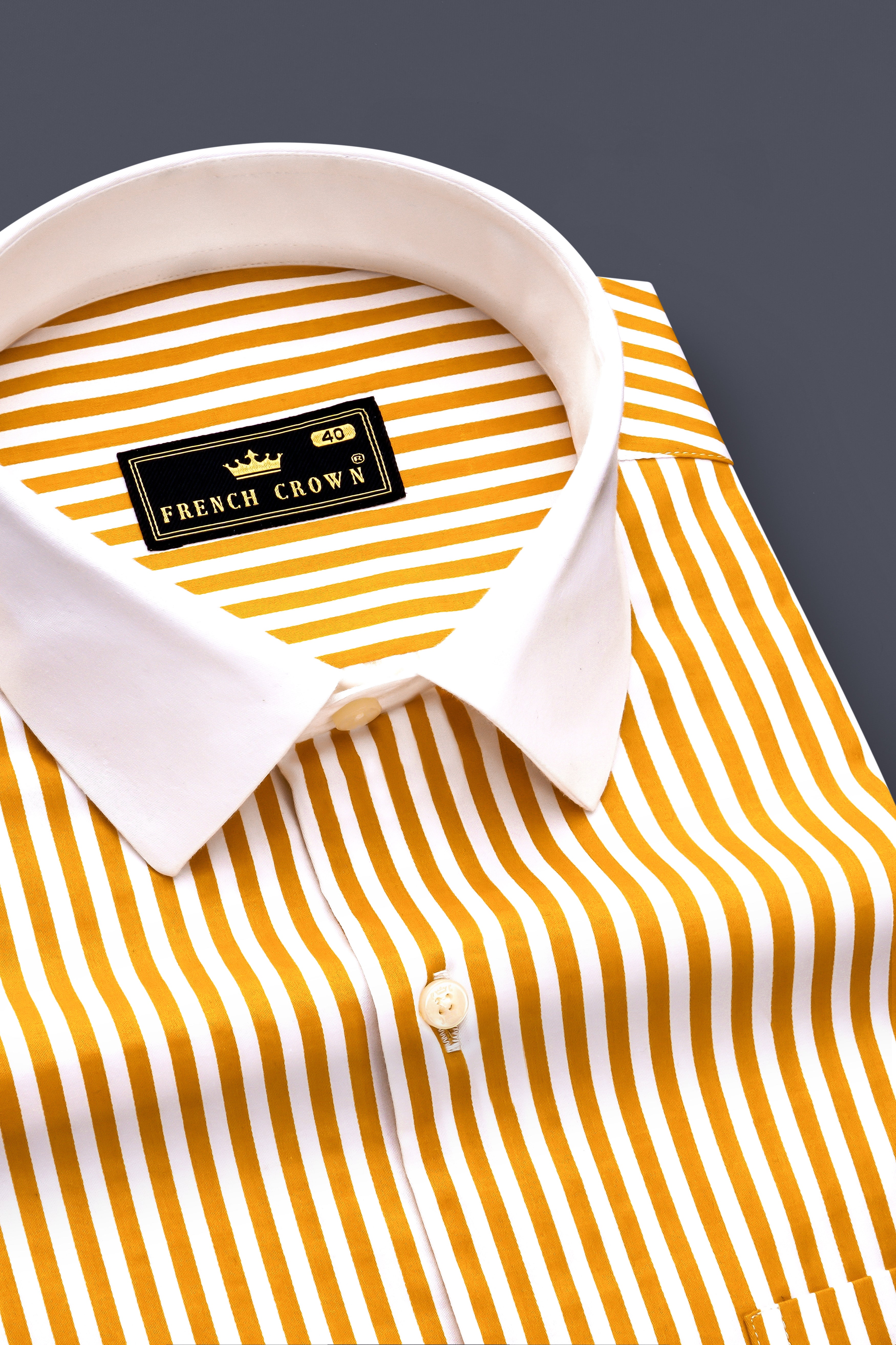 Solaro-Sunshade Yellow And Bright White Candy Striped Subtle Sheen Super Soft Premium Cotton Cuff Collar Dress Shirt