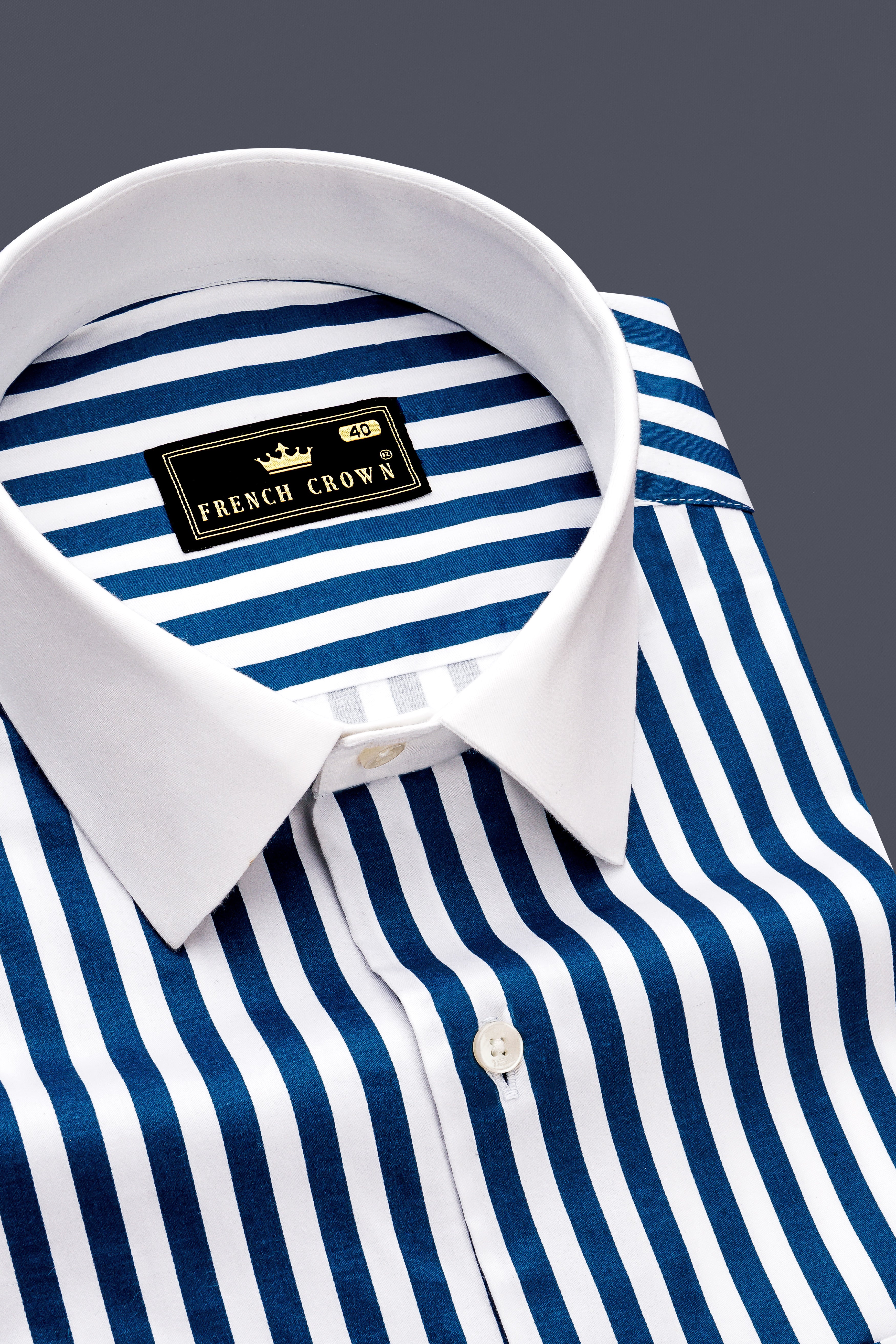 Azzorio-Catalina Blue And Bright White Candy Striped Subtle Sheen Super Soft Premium Cotton Cuff Collar Dress Shirt