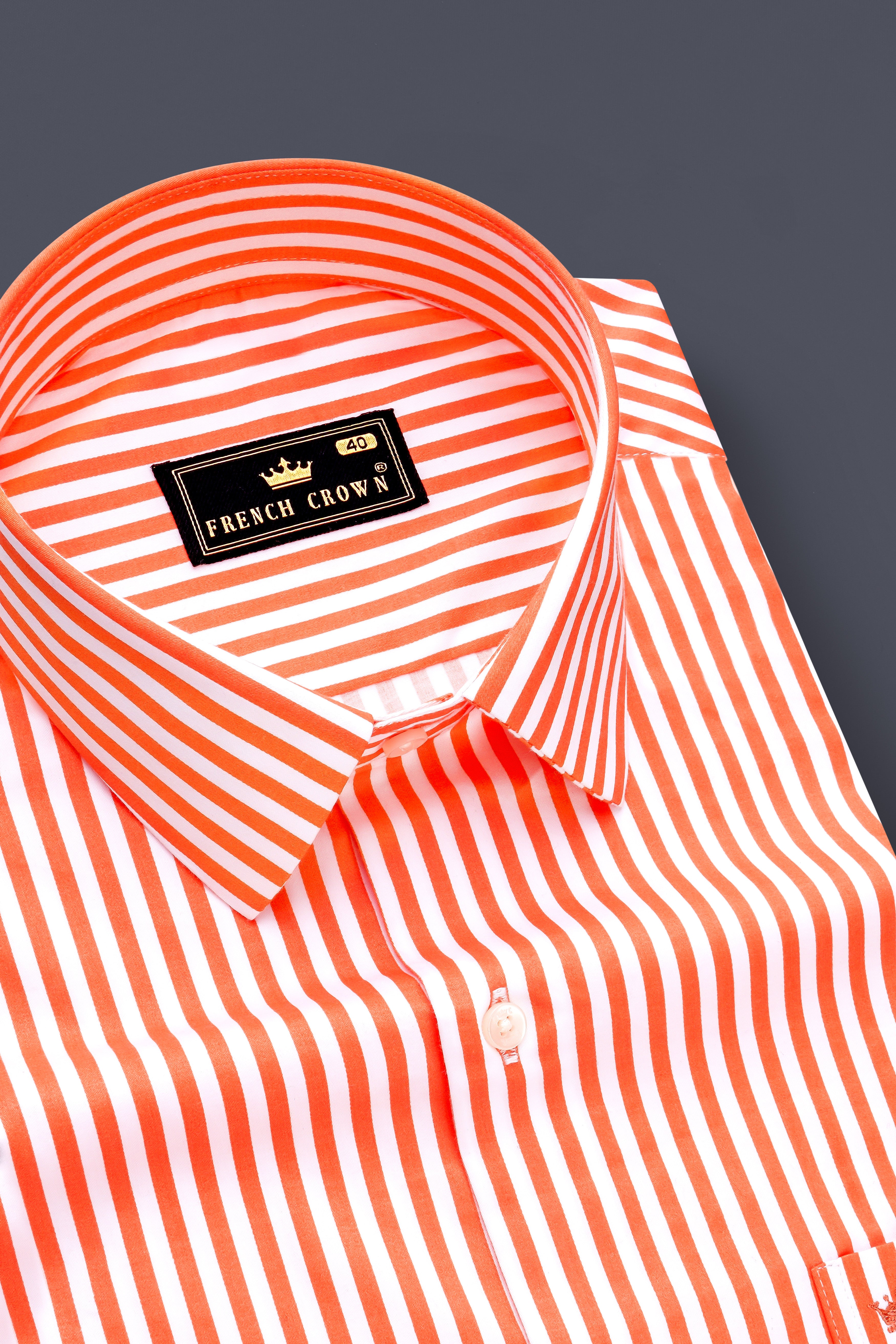 Arancio-Bittersweet Orange And Bright White Candy Striped Subtle Sheen Super Soft Premium Cotton Dress Shirt