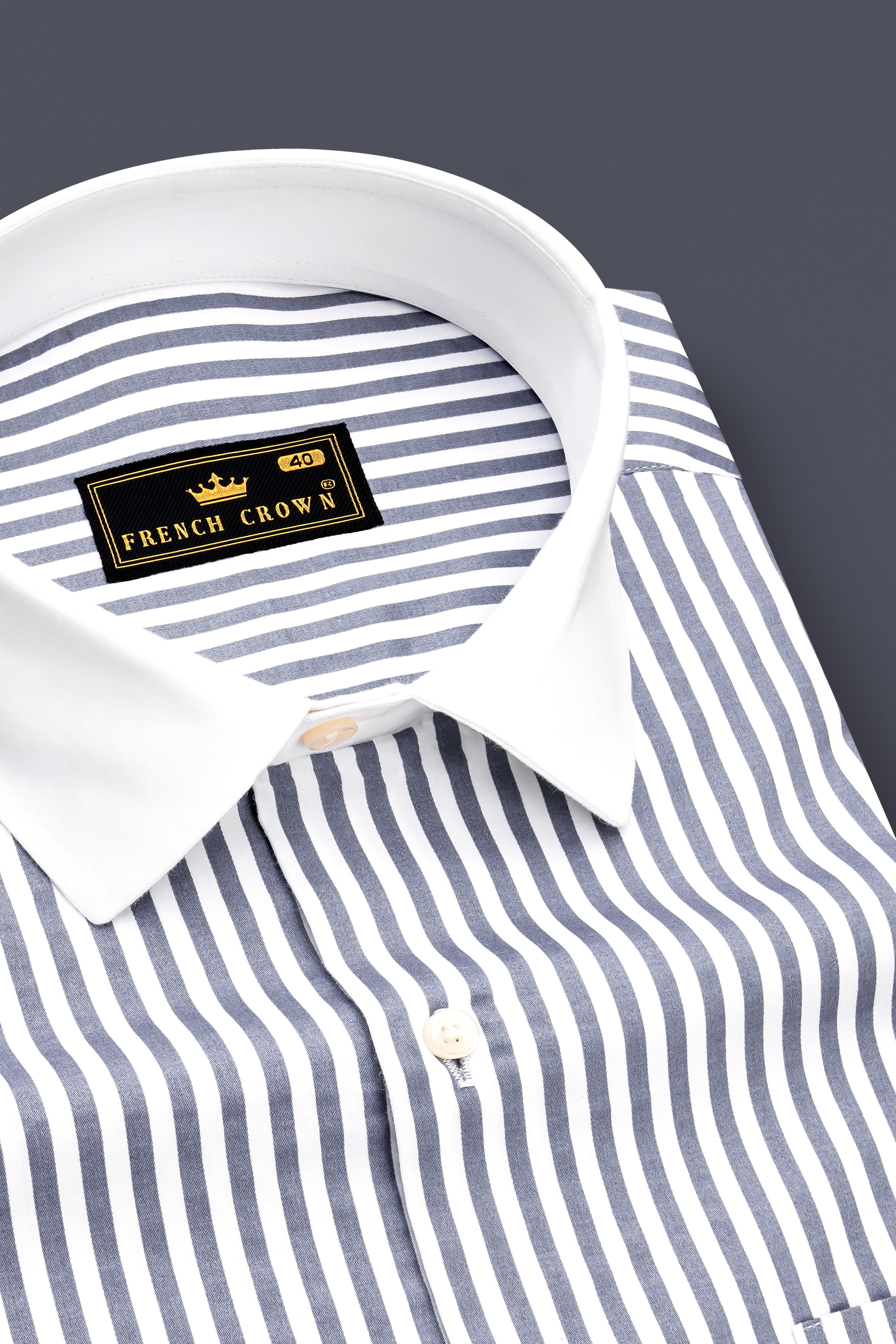 Cinerra-Amethyst Gray And Bright White Striped Subtle Sheen Super Soft Premium Cotton Cuff Collar Dress Shirt