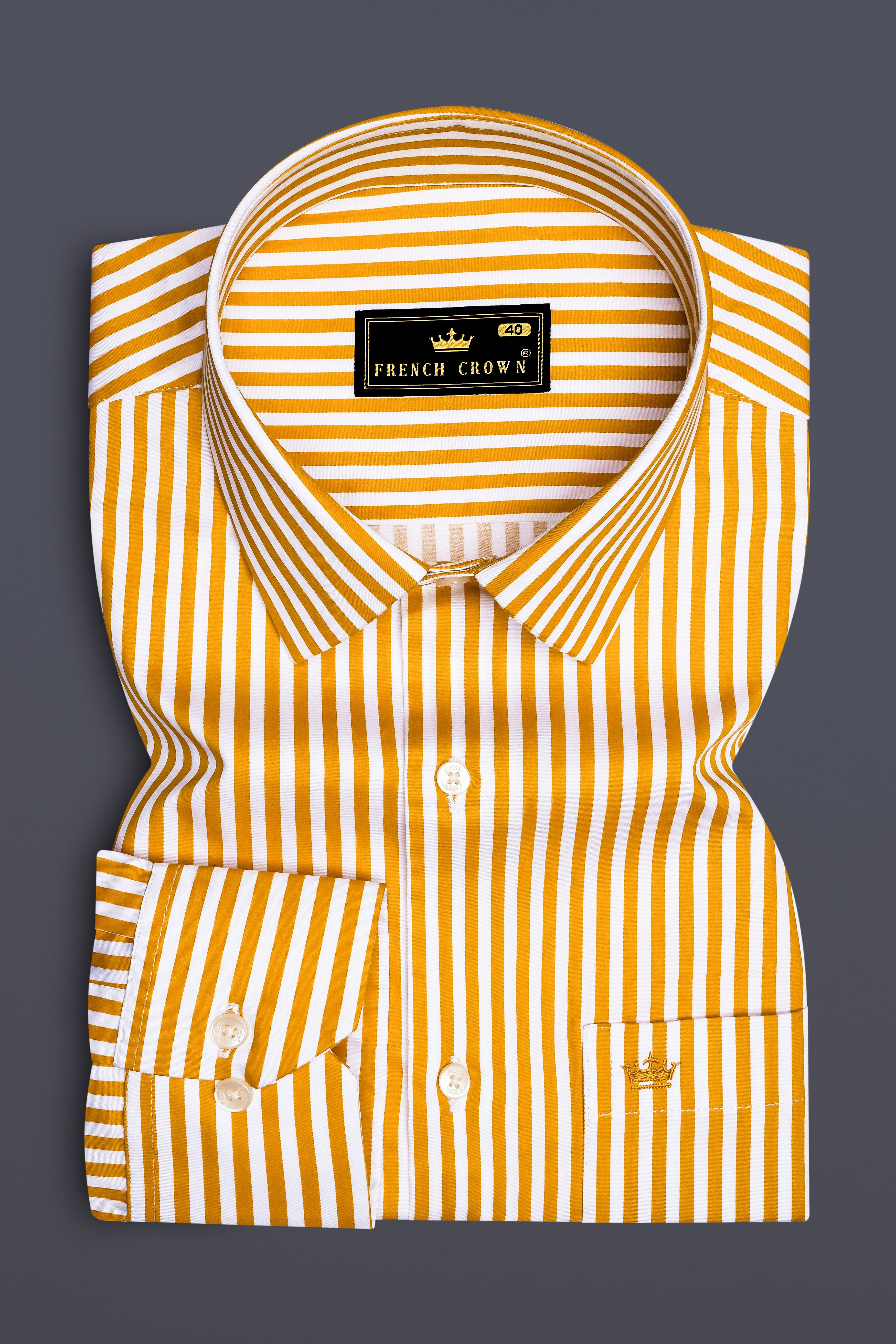 Solaro-Sunshade Yellow And Bright White Candy Striped Subtle Sheen Super Soft Premium Cotton Dress Shirt